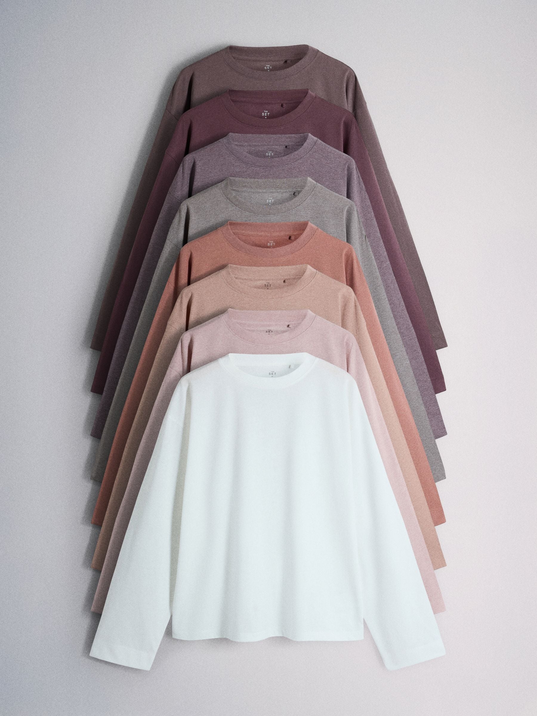 The Set 8 Pack Essentials Lightweight Long Sleeve T-Shirts - Pink/Cream - Regular - SIP Still Life