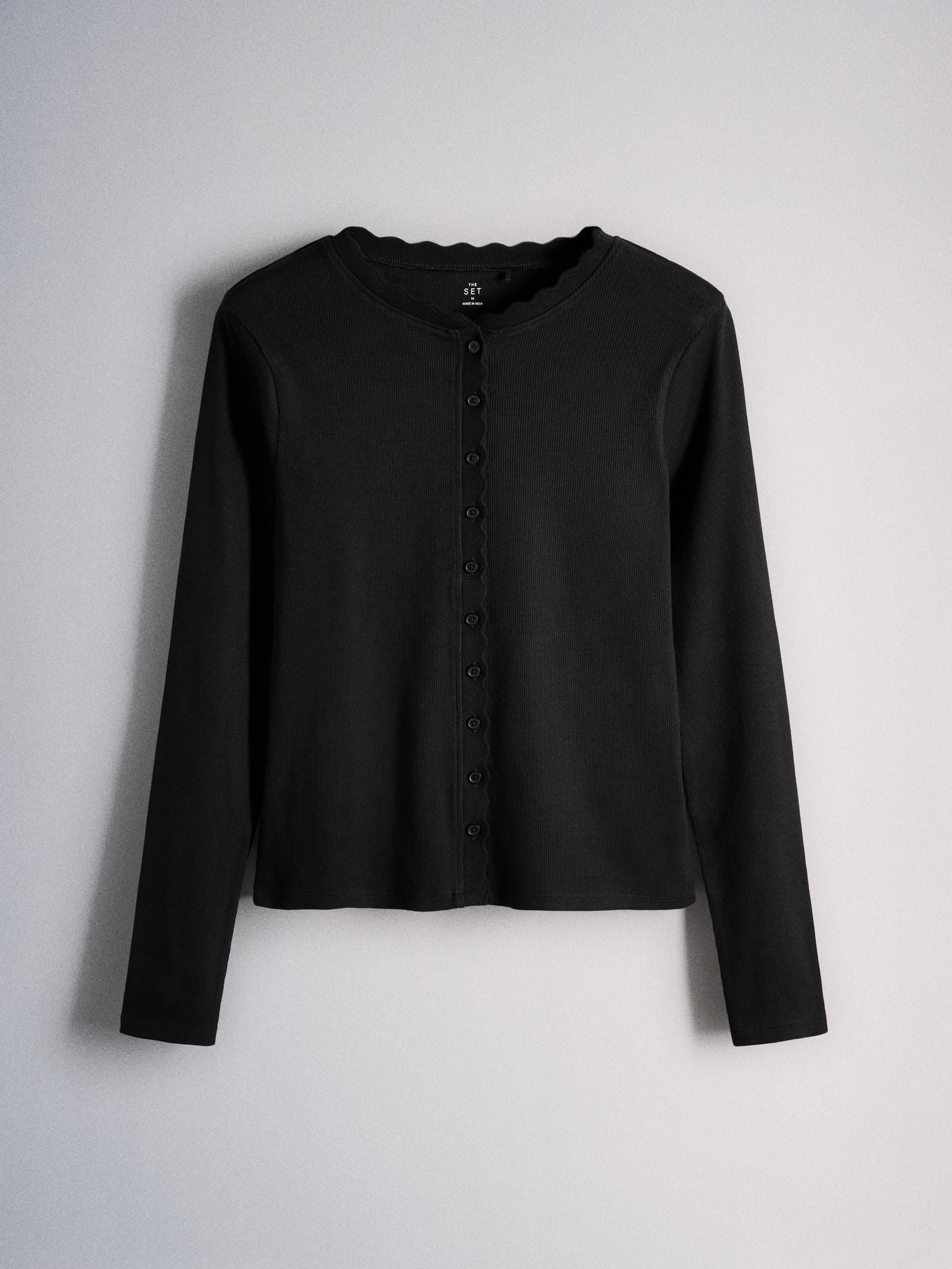 The Set 3 Pack Scallop Button Through Long Sleeve Tops - Black/Brown/Tan - Regular - SIP Still Life