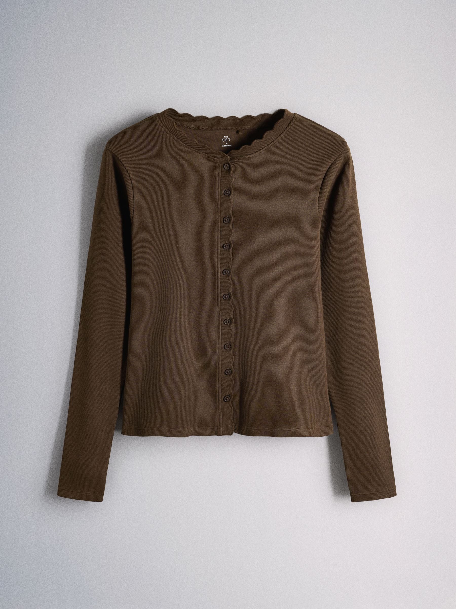 The Set 3 Pack Scallop Button Through Long Sleeve Tops - Black/Brown/Tan - Regular - SIP Still Life