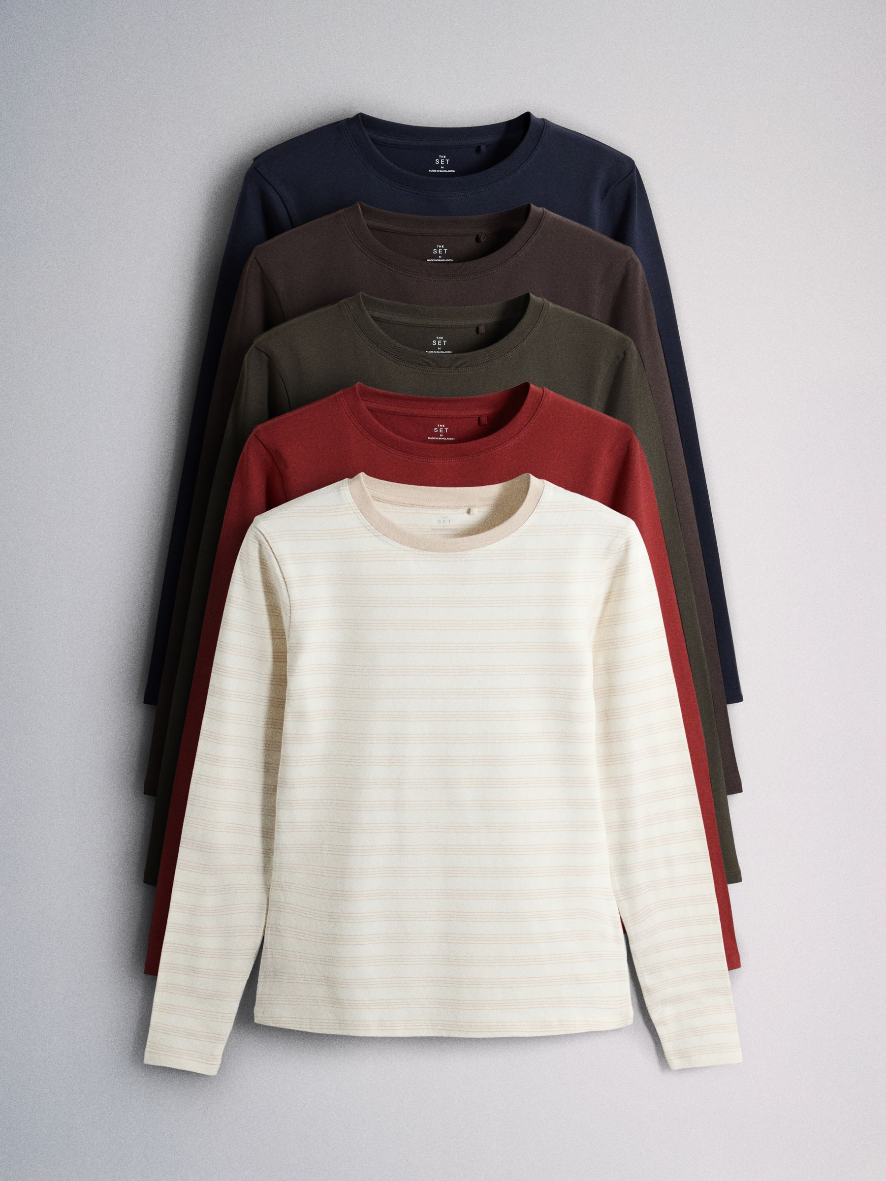 The Set 5 Pack Skinny Fit Crew Neck Long Sleeve T-Shirts - Red/Green - Regular - SIP Still Life