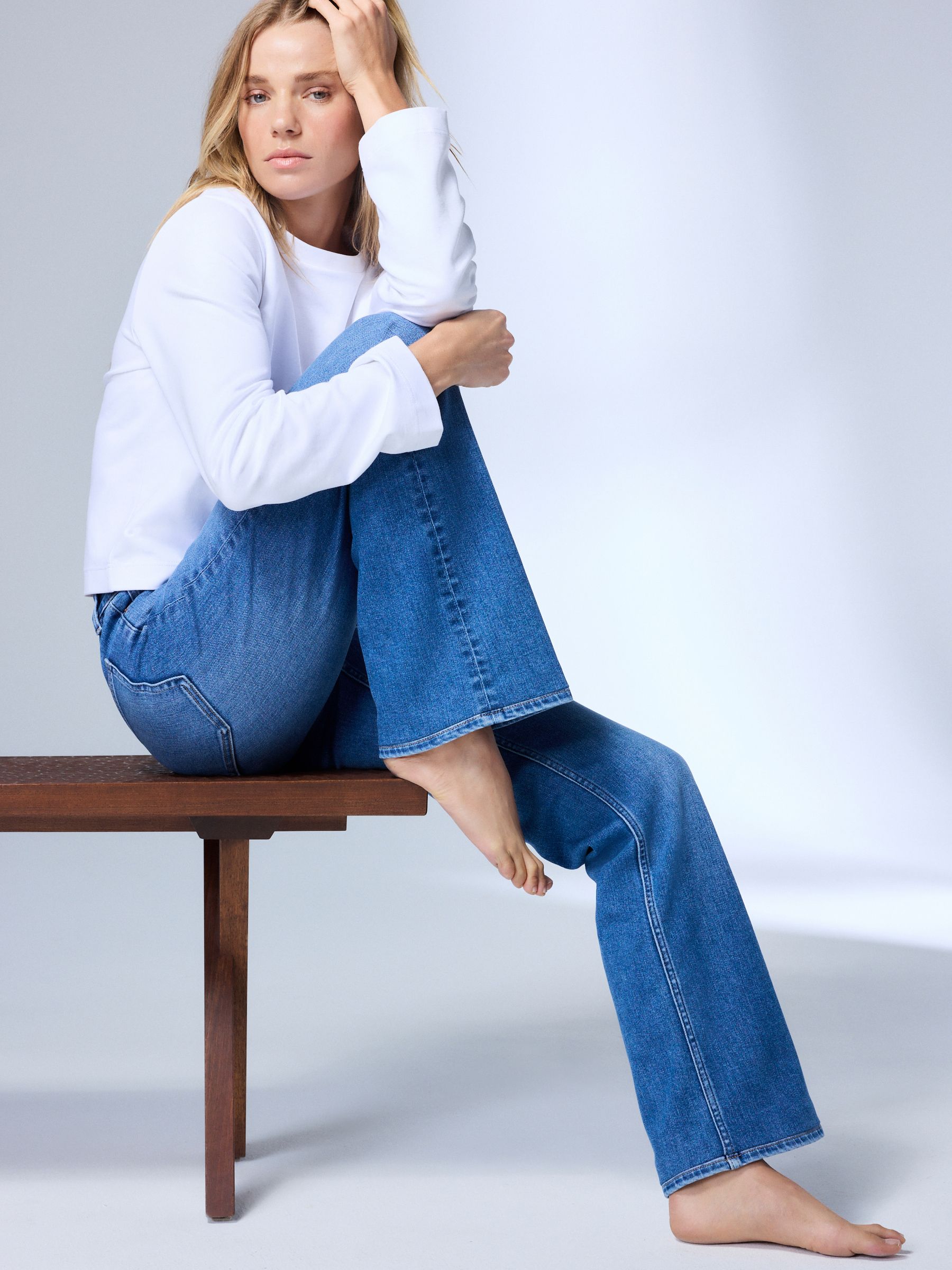 Mid Rise Super Soft Stretch Bootcut Jeans - Mid Blue - Regular - Location Worn