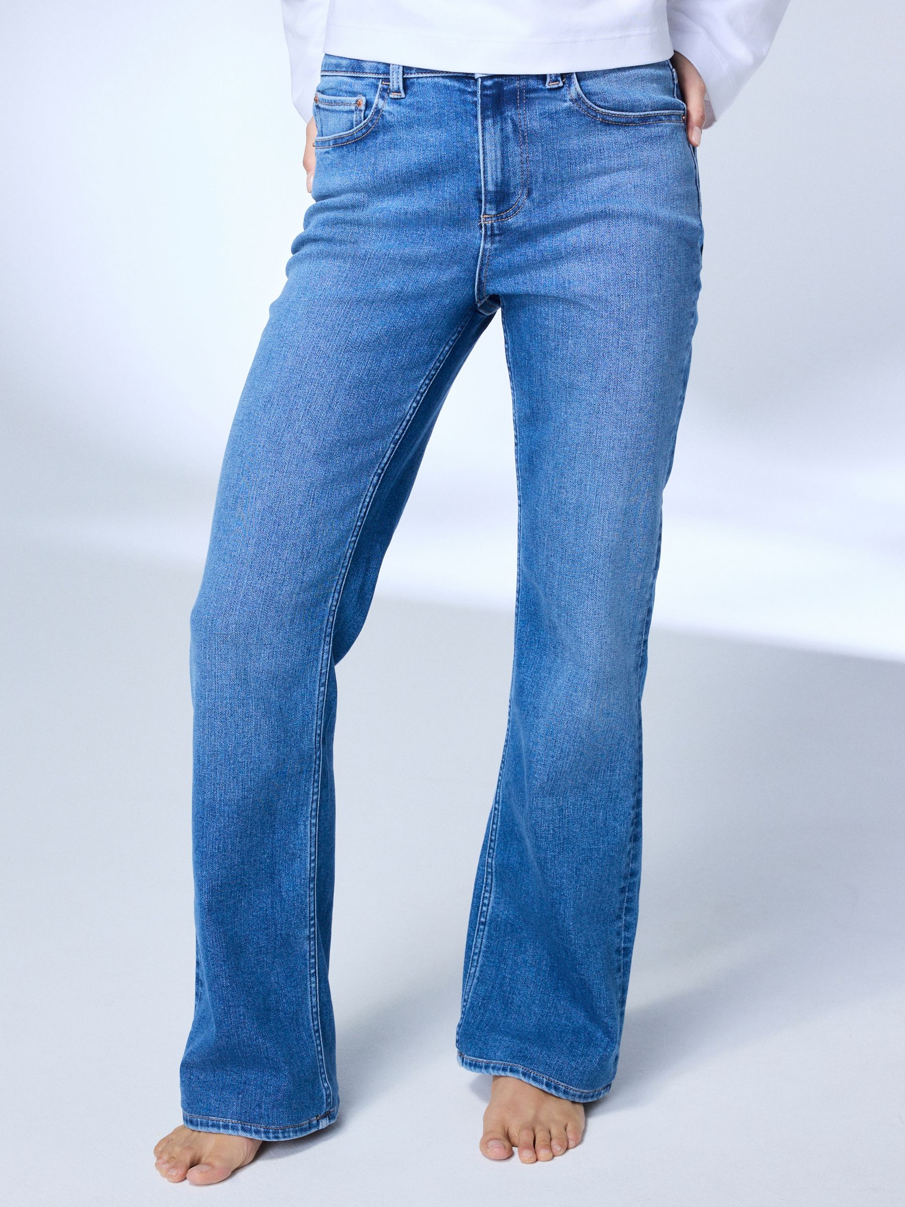 Mid Rise Super Soft Stretch Bootcut Jeans - Mid Blue - Regular - Location Worn