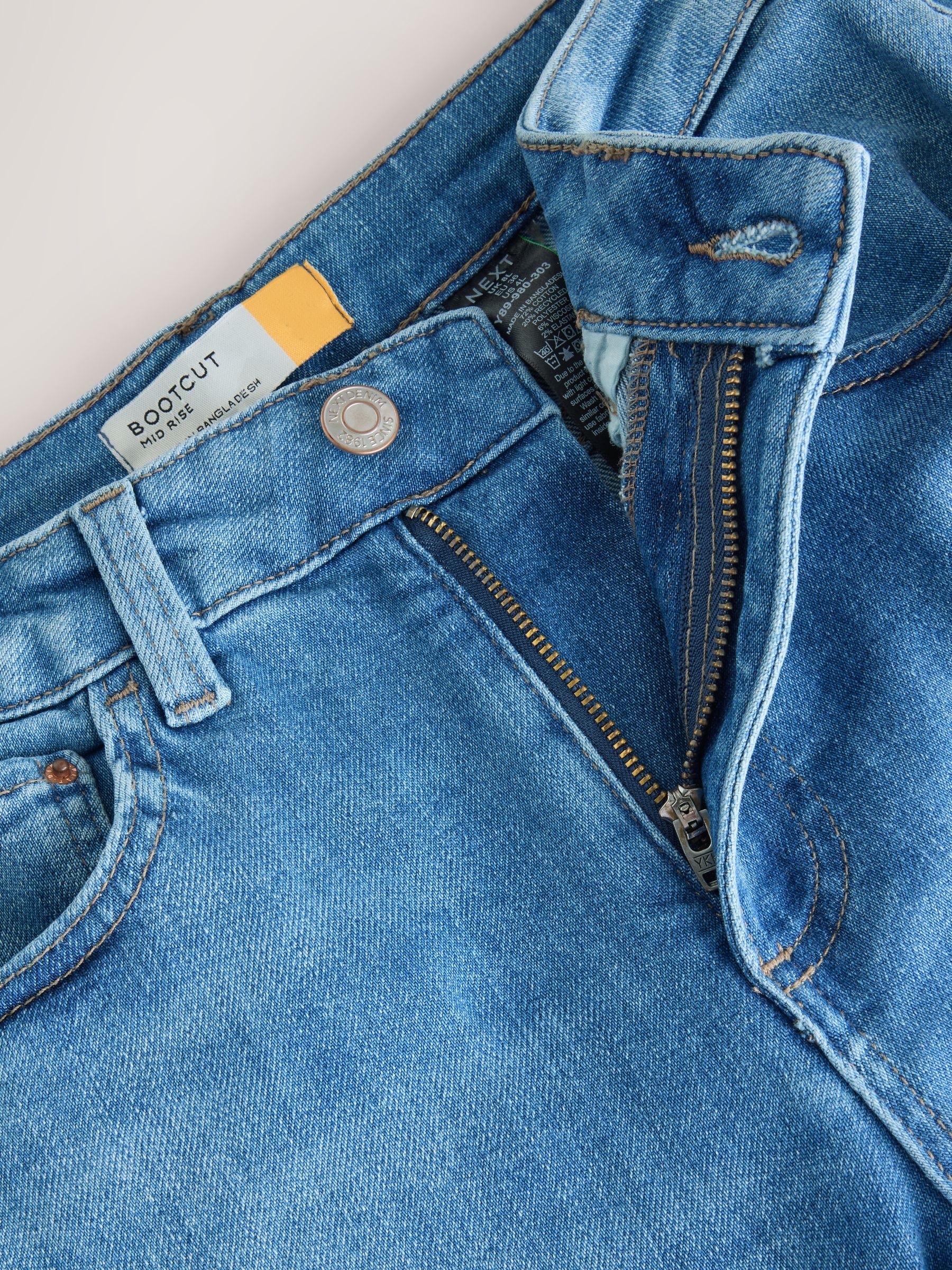 Mid Rise Super Soft Stretch Bootcut Jeans - Mid Blue - Regular - SIP Still Life