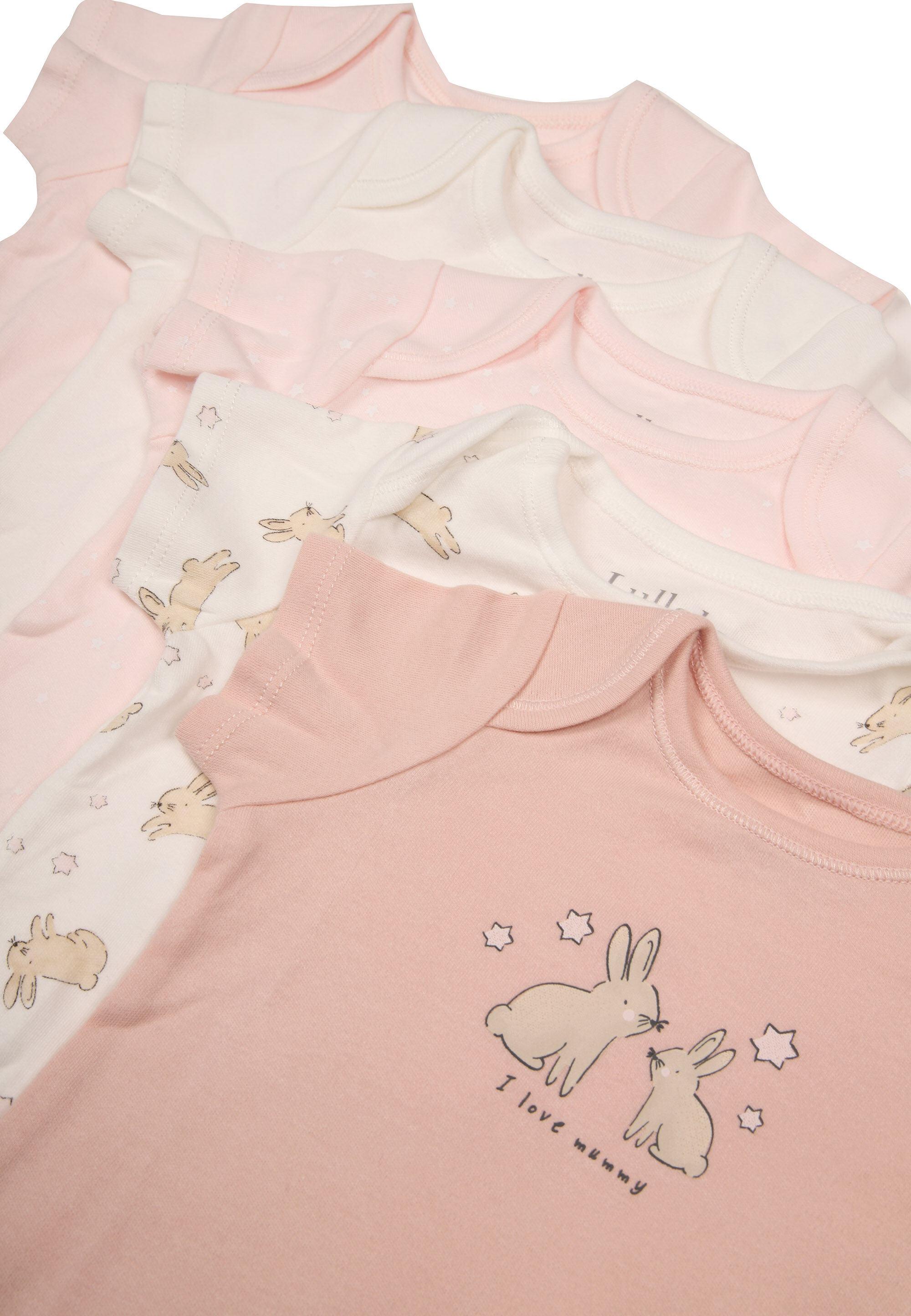 Baby Girls 5pk Pink Bunny Print Bodysuits