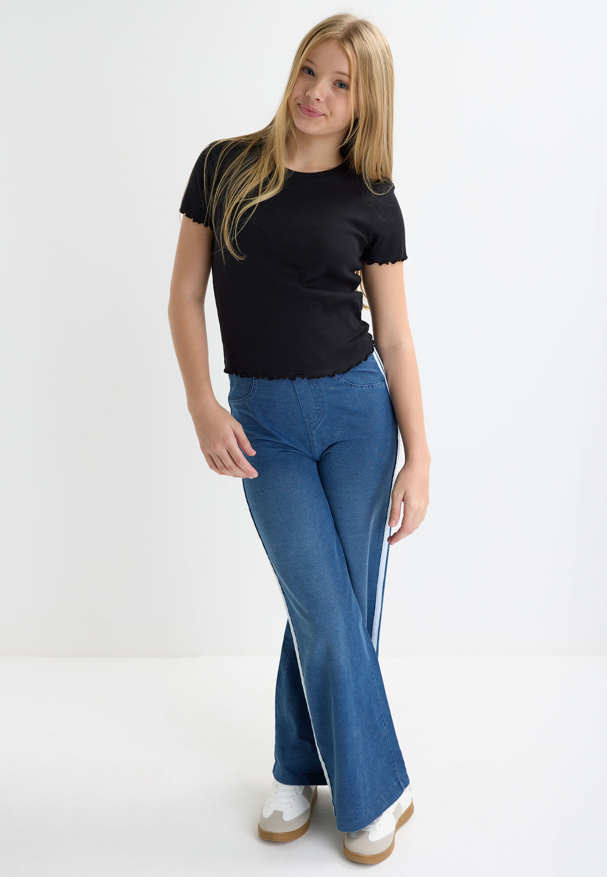 Older Girls Black Frill Trim Top