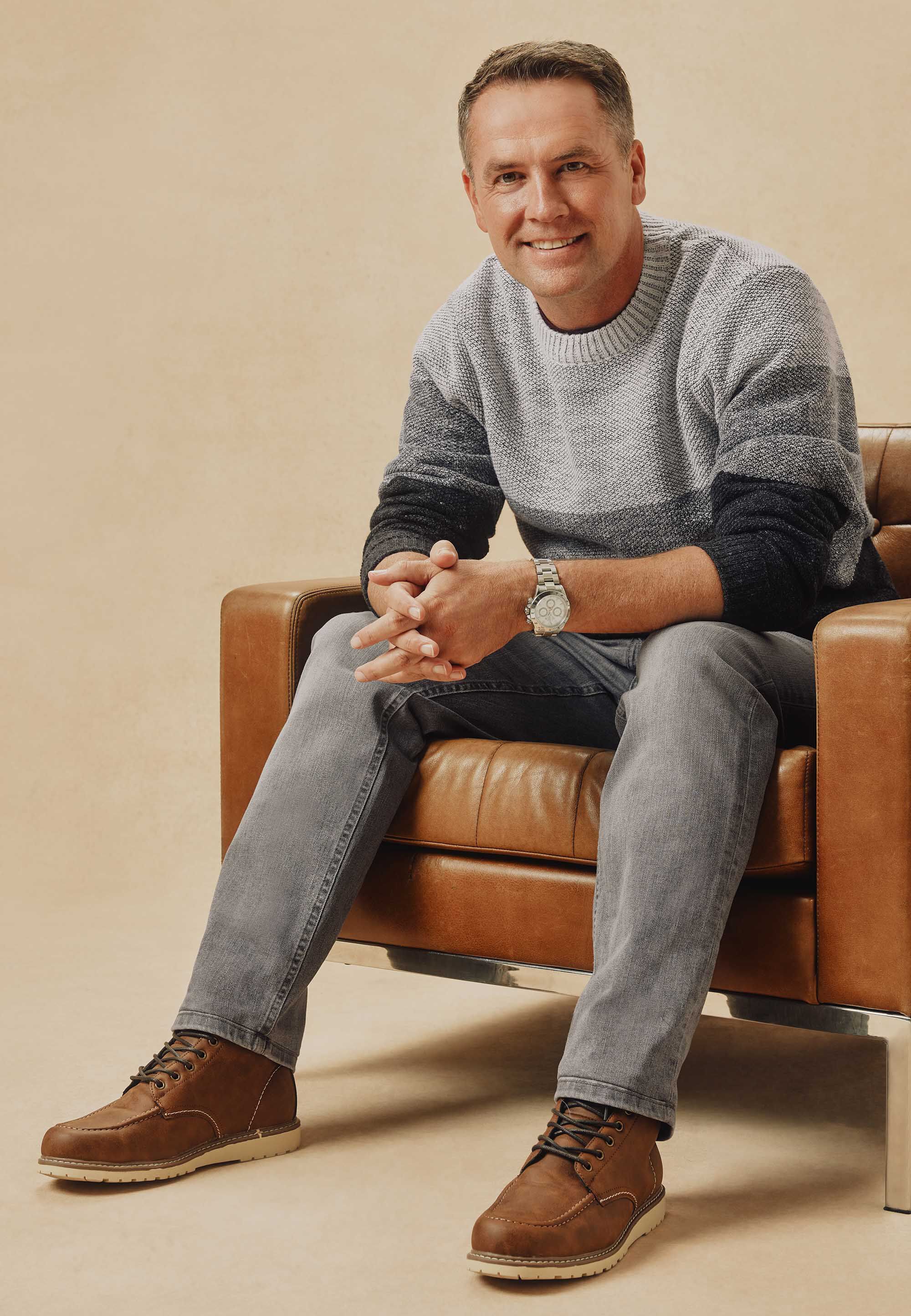 Mens Grey Stripe Colour Block Jumper