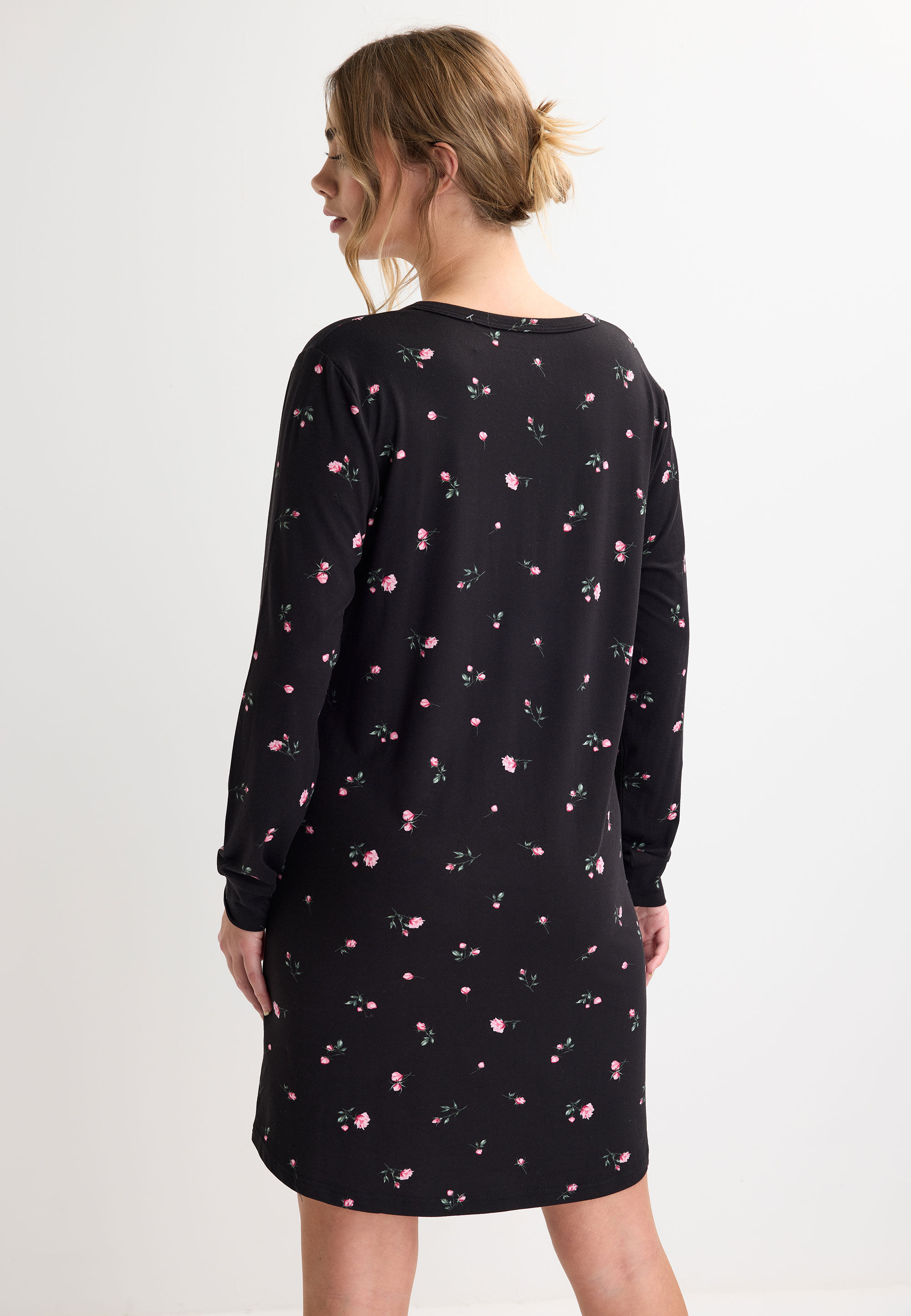 Womens Black Ditsy Soft Touch Long Sleeve Nightdress