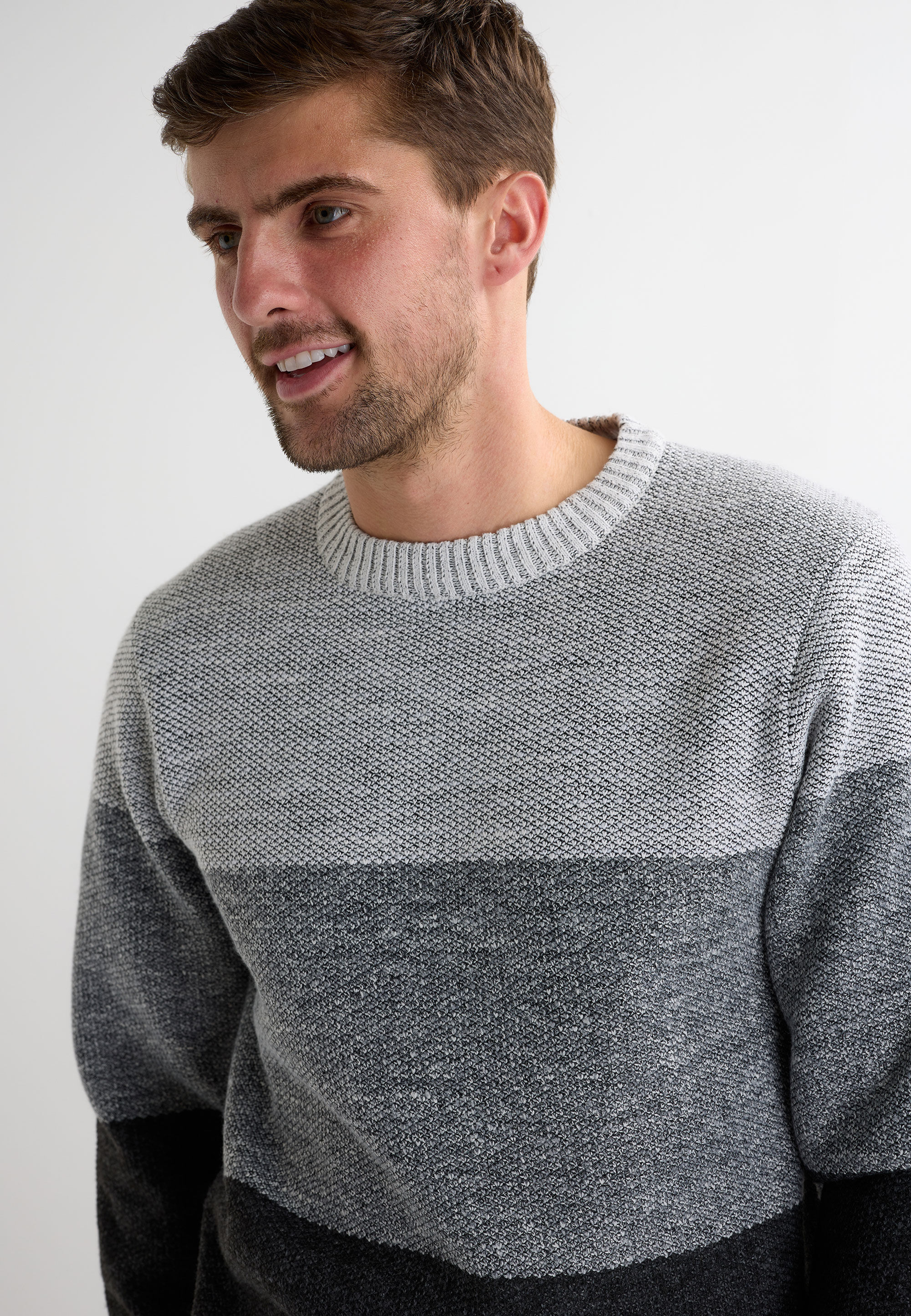 Mens Grey Stripe Colour Block Jumper