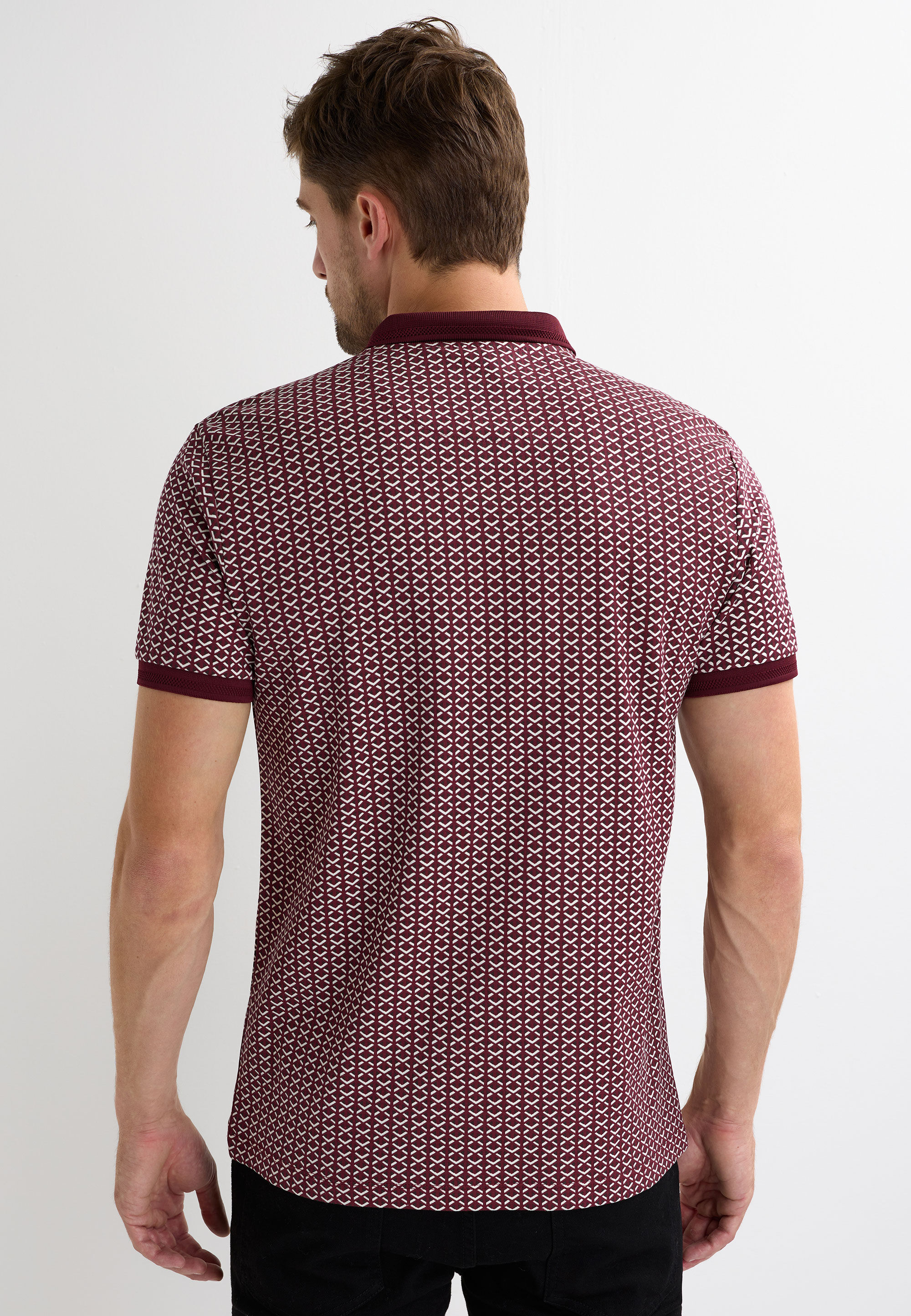 Mens Burgundy Geo Print Quarter Zip Polo Shirt