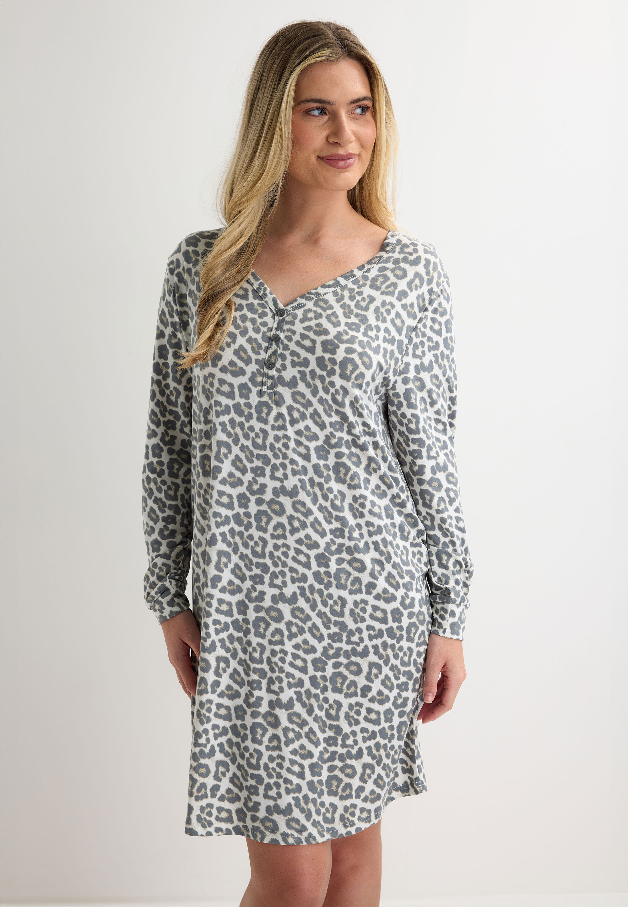 Womens Natural Leopard Print Soft Touch Nightdress
