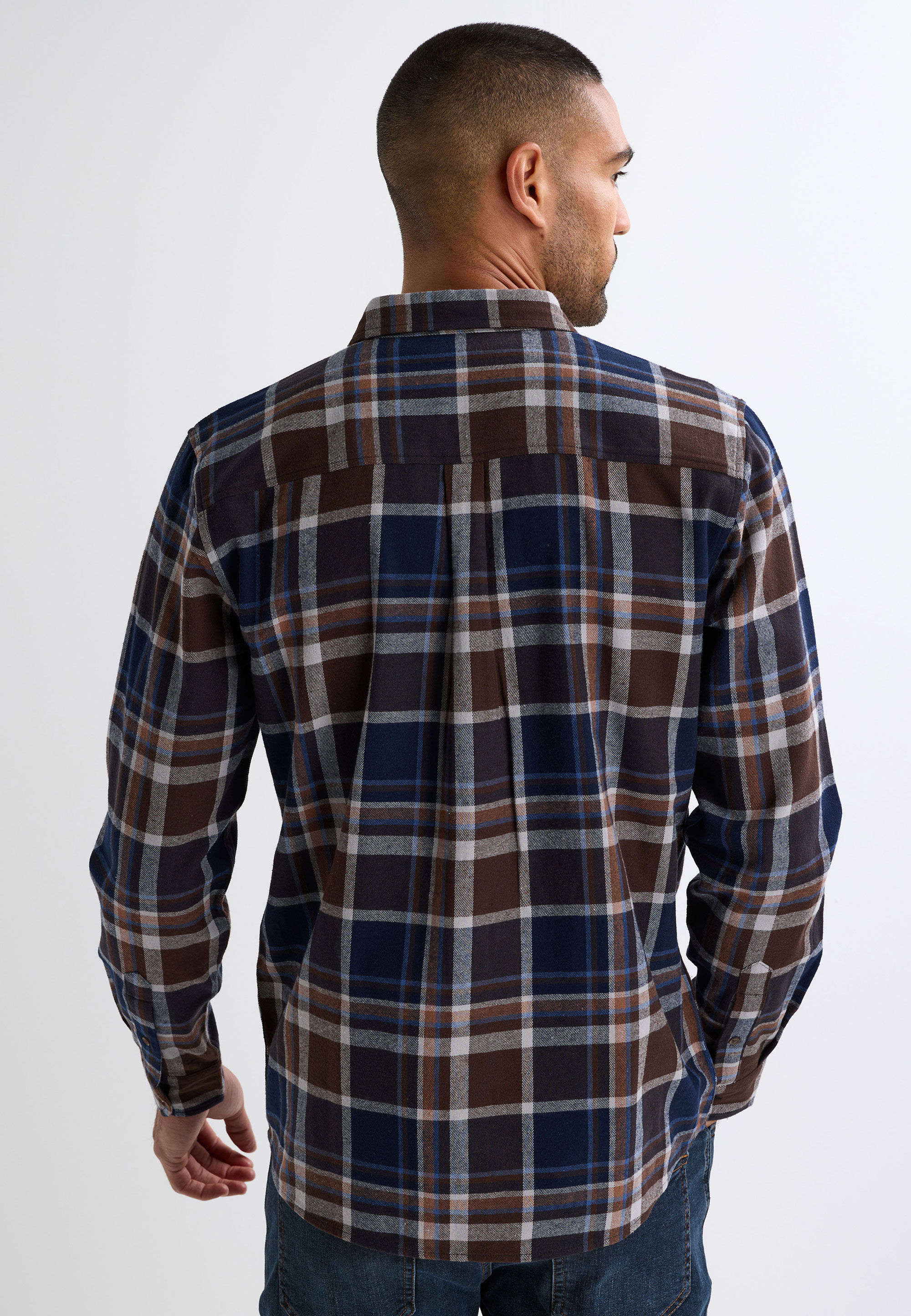 Mens Brown Check Flannel Long Sleeve Shirt