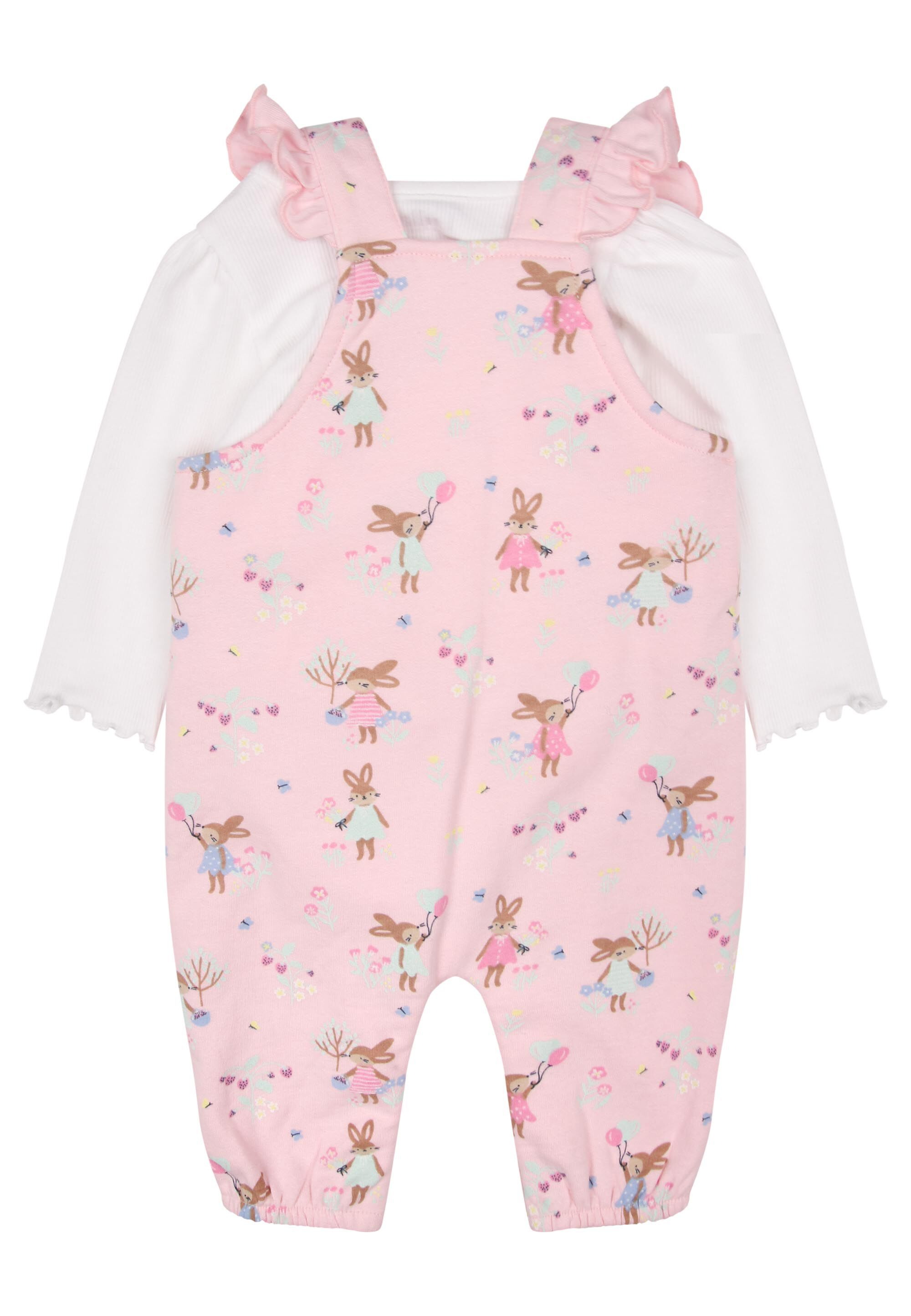 Baby Girls Pink Bunny Dungaree & Body Set