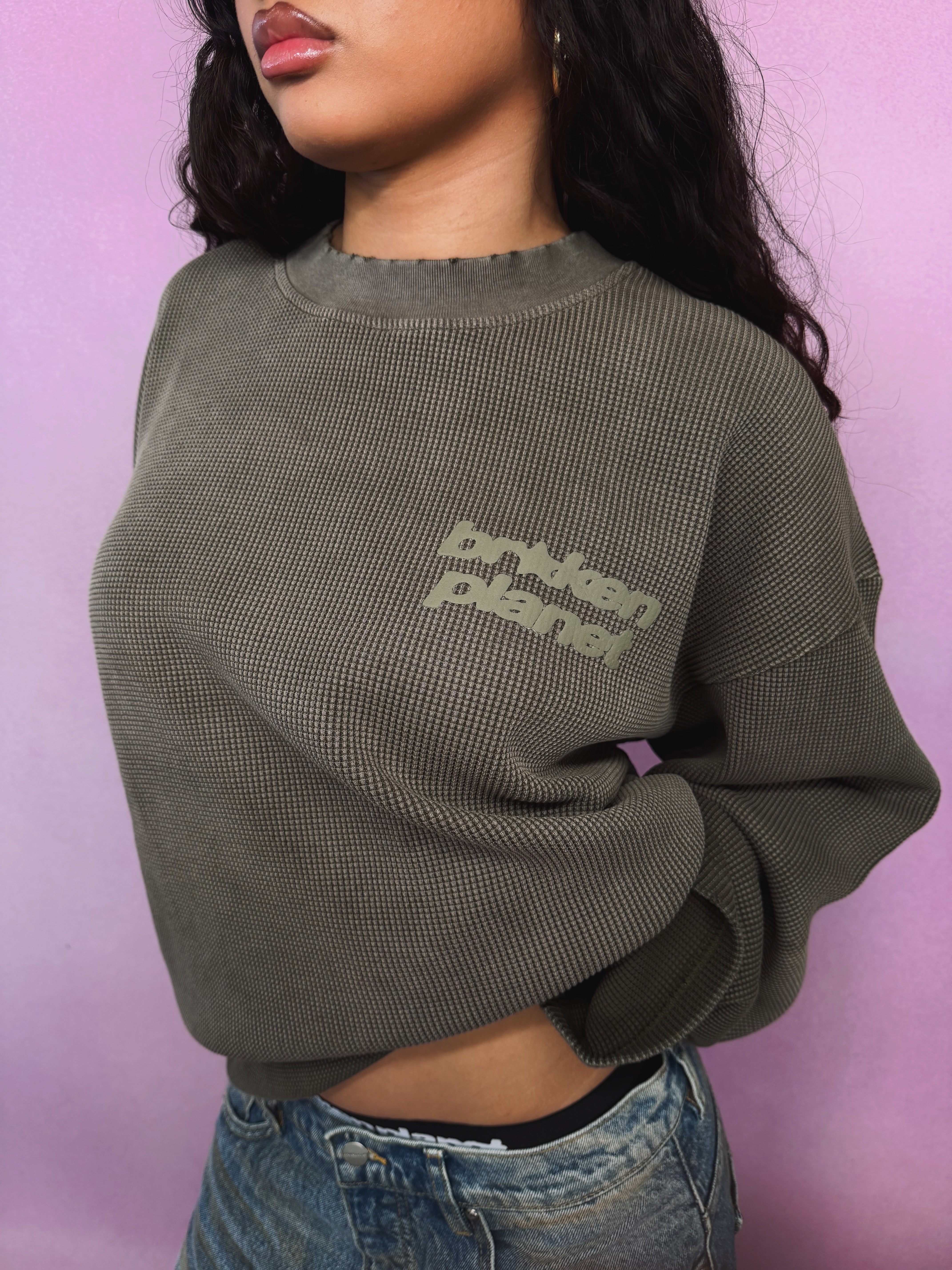 Star Logo Sunfaded Waffle Long Sleeve - Khaki Green - 4