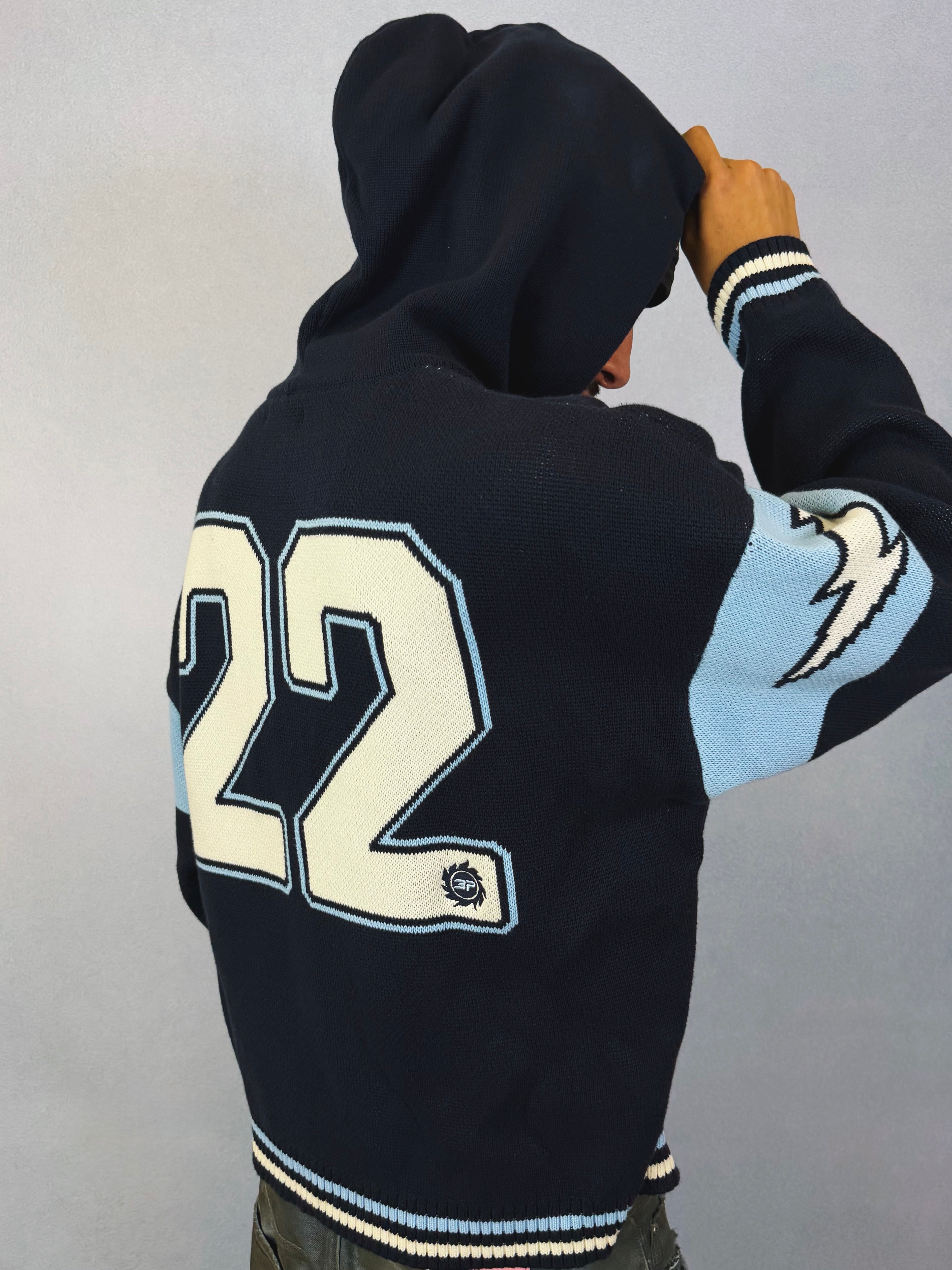 Varsity Knit Zip-Up Hoodie - Navy Blue - 4