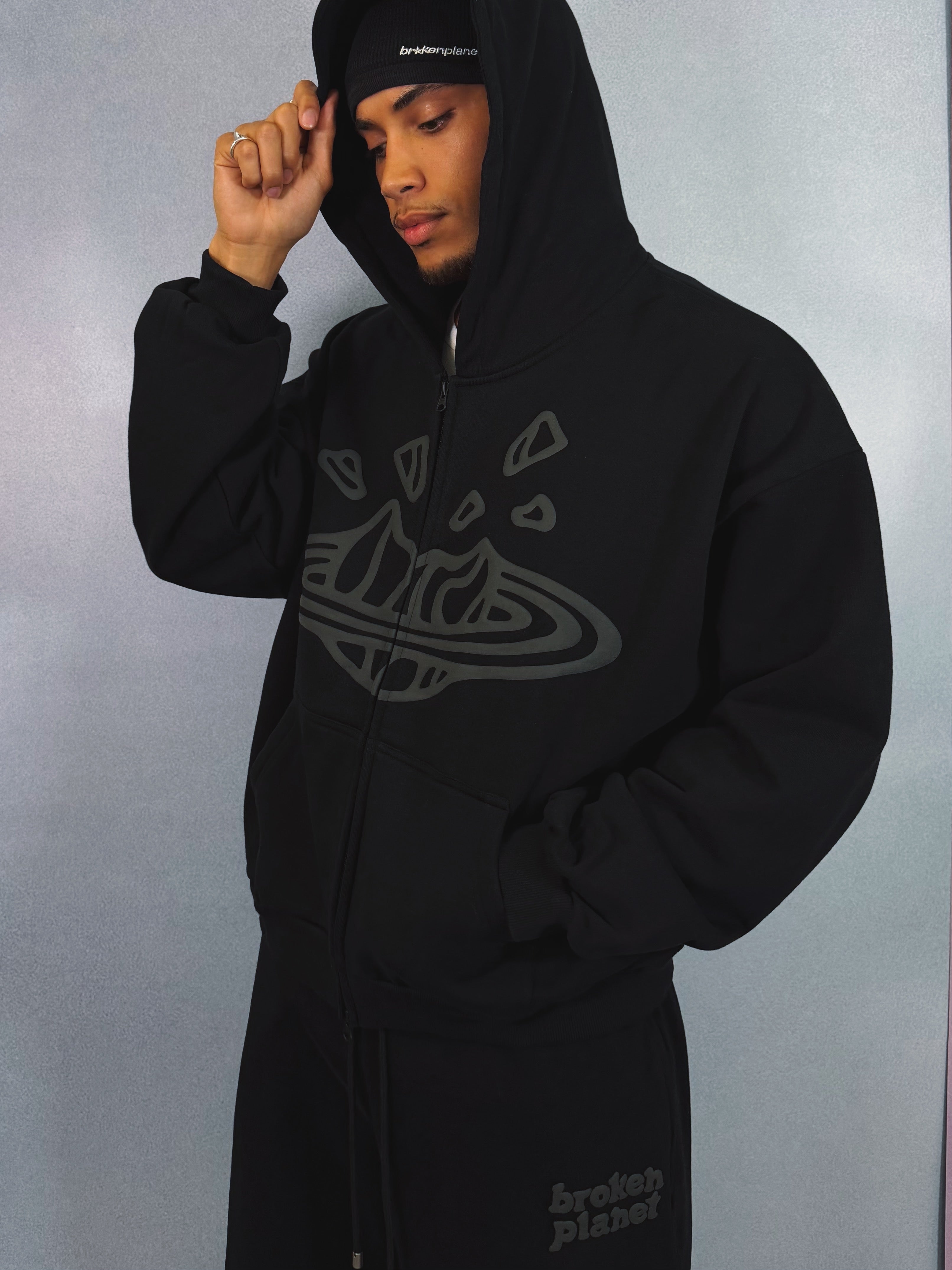 Broken Planet Zip Up Hoodie - Midnight Black - 3