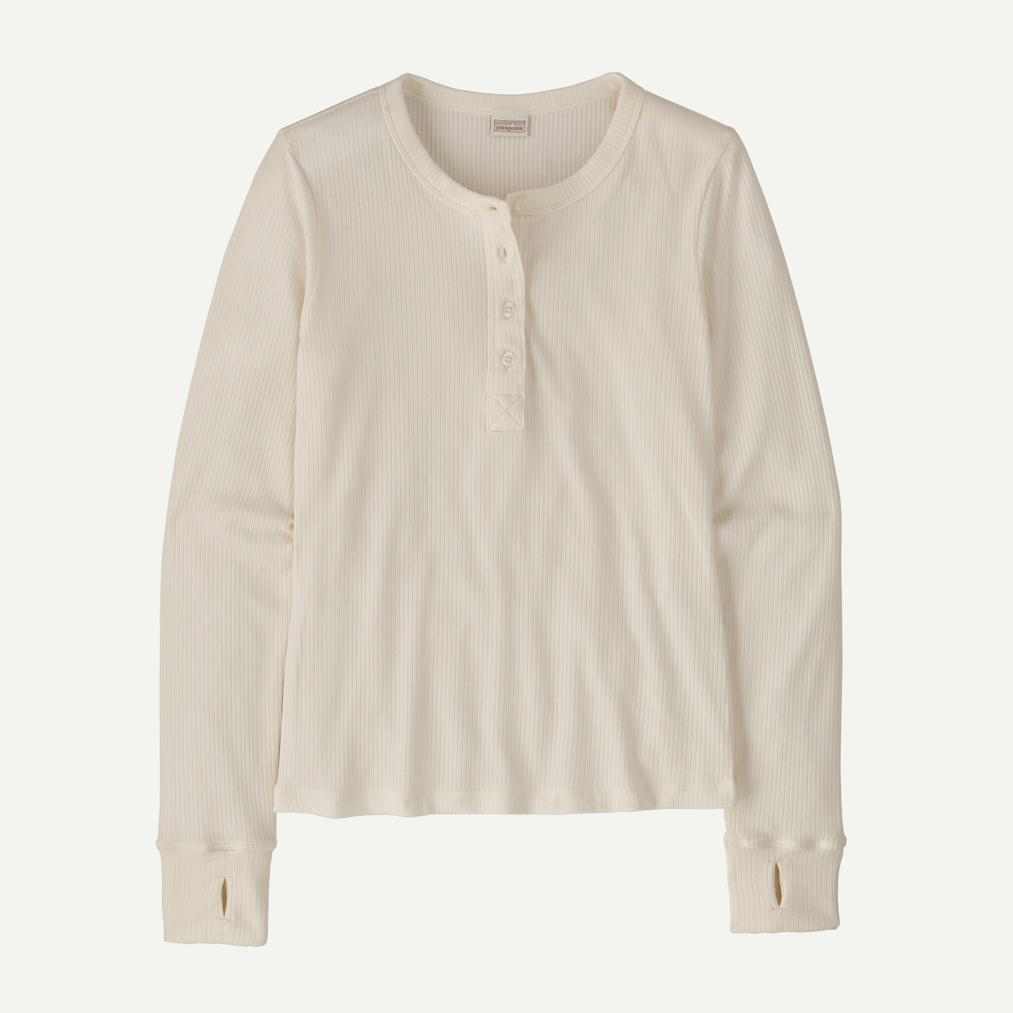 Women's Long-Sleeved Rib-Knit Henley - White