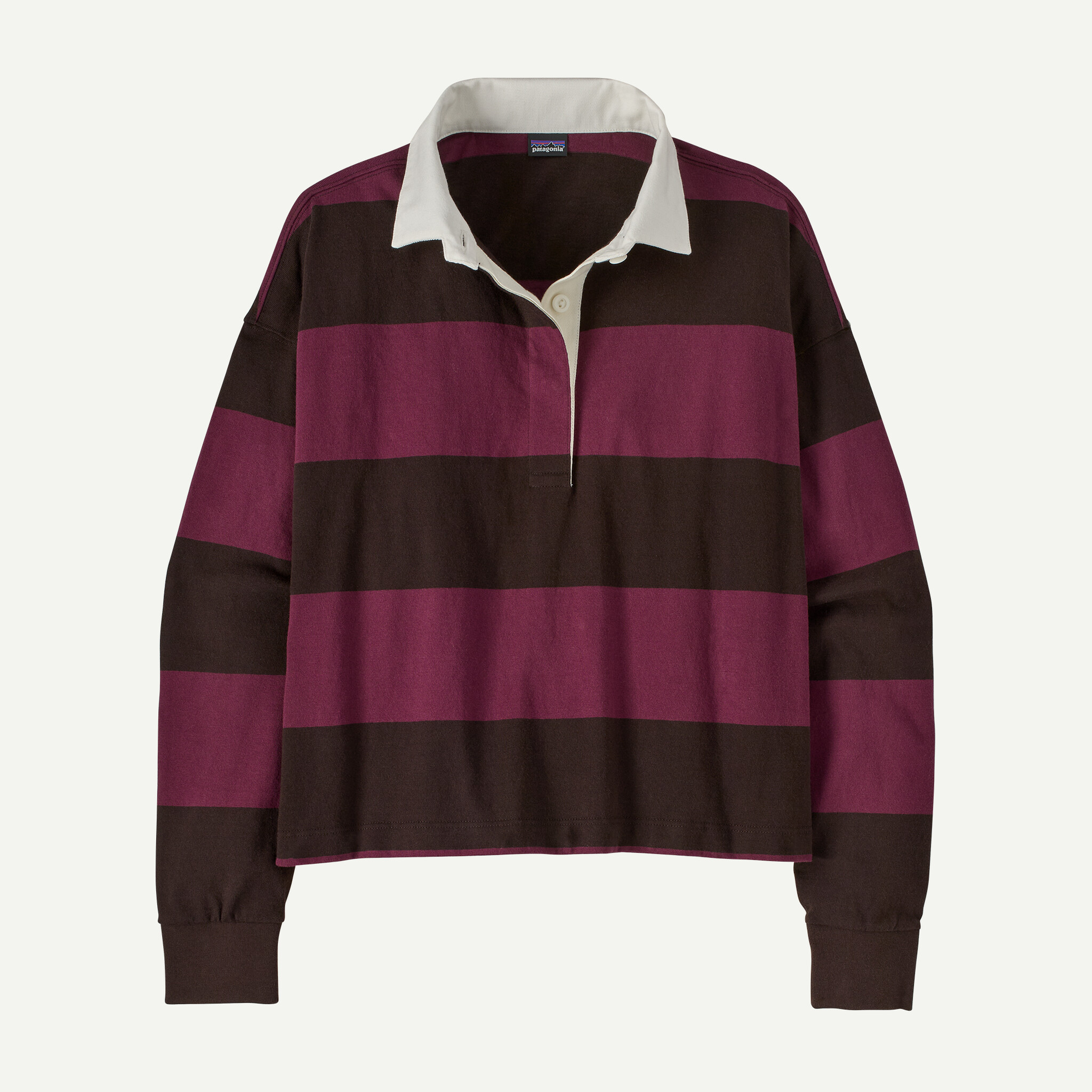 Women's Long-Sleeved Rugby Shirt - Wide Stripe: Berry Fig
