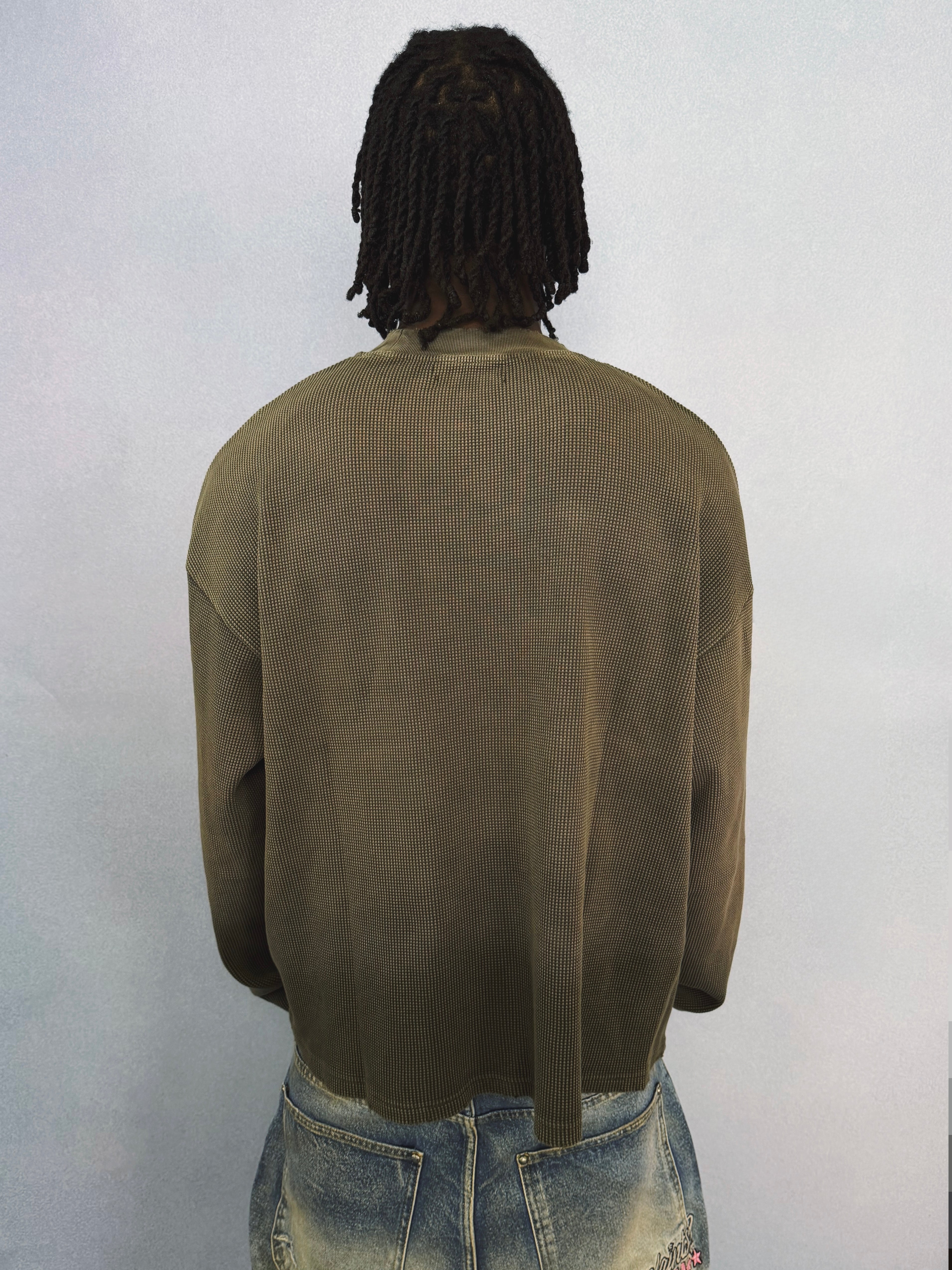 Star Logo Sunfaded Waffle Long Sleeve - Khaki Green - 5