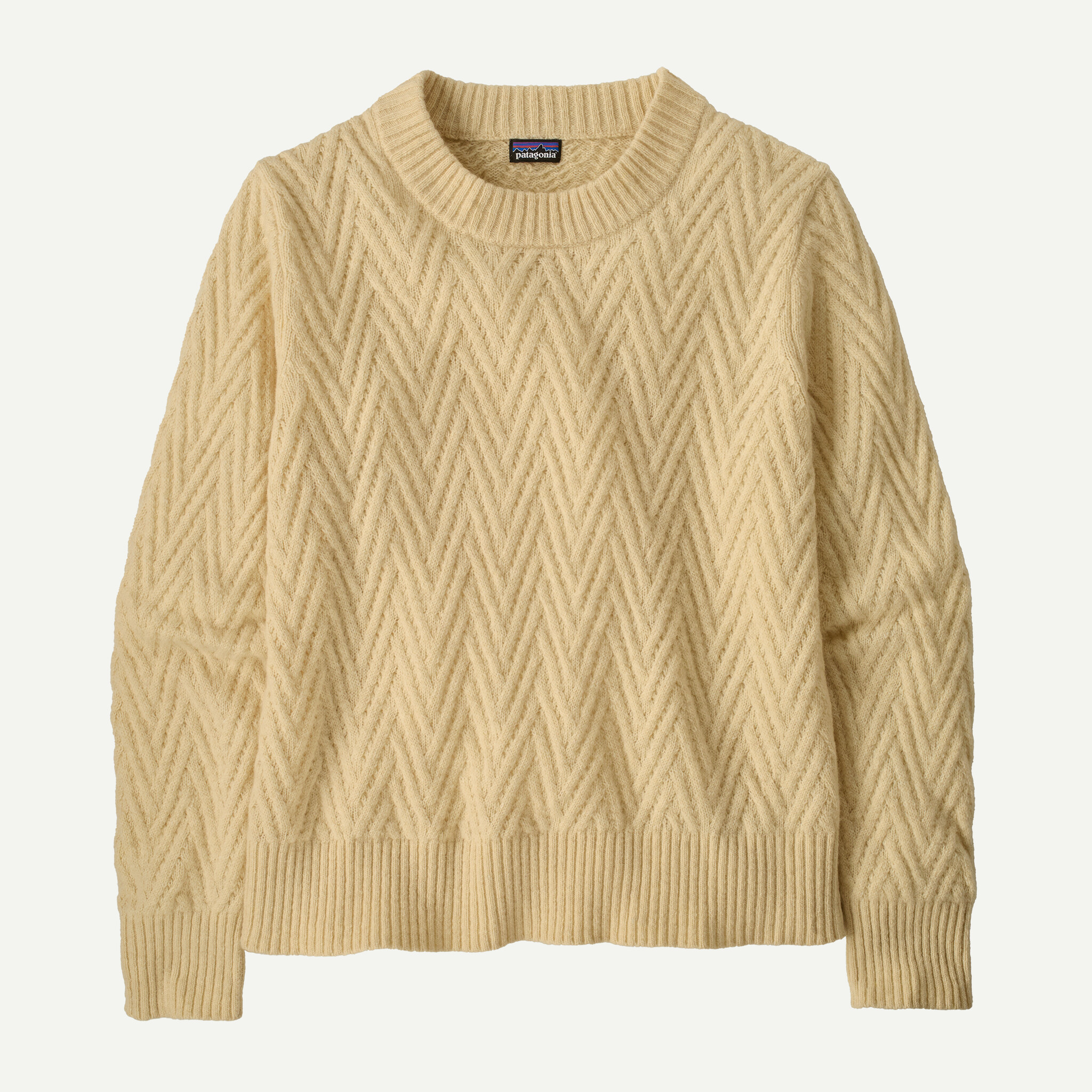 Women's Recycled Wool-Blend Crewneck Sweater - Chevron Cable: Dark Natural