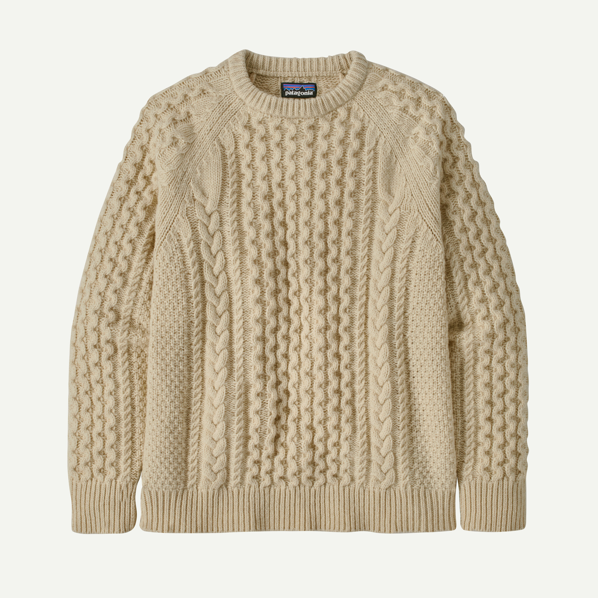 Recycled Wool-Blend Cable-Knit Crewneck Sweater - Natural