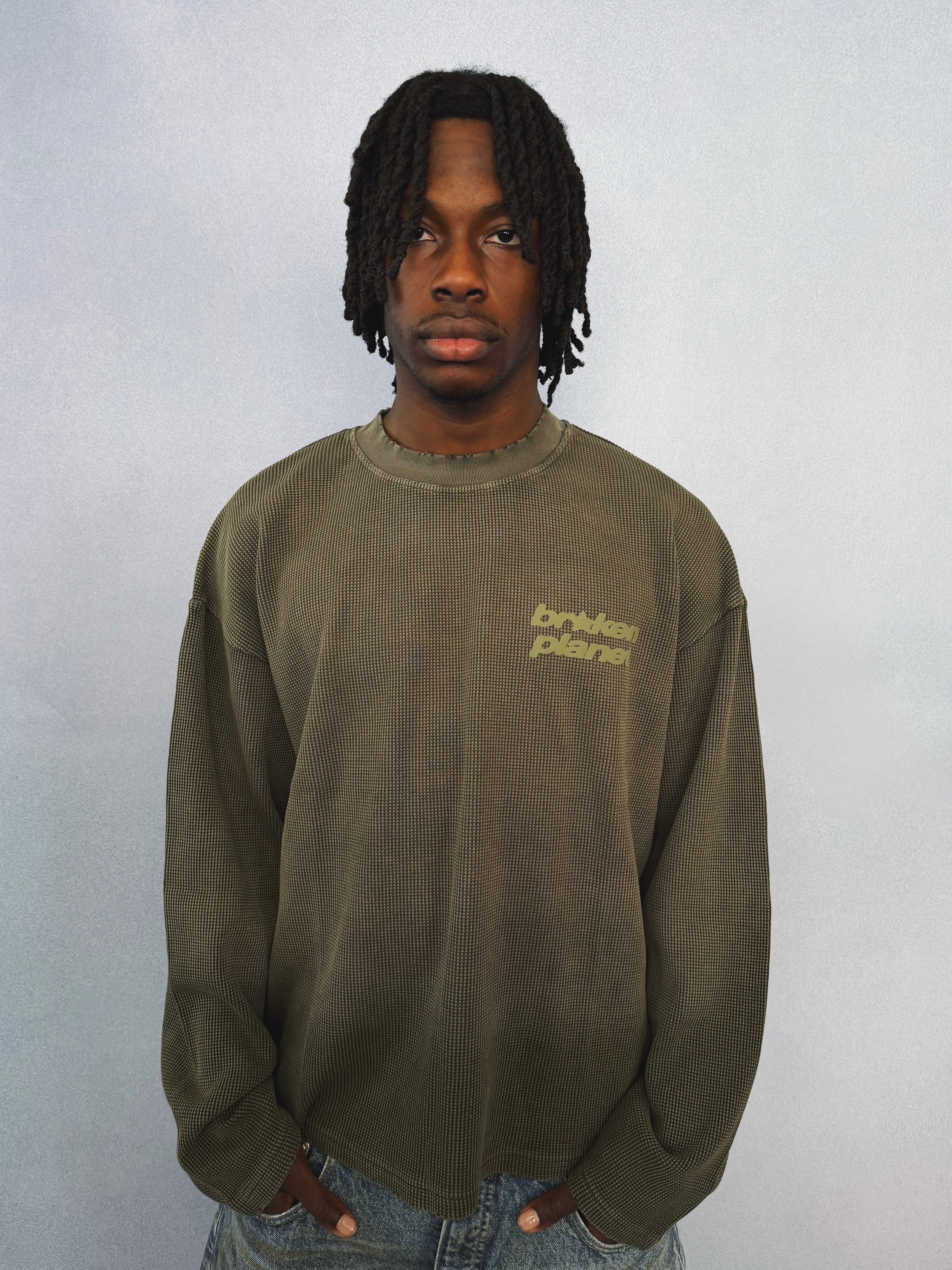 Star Logo Sunfaded Waffle Long Sleeve - Khaki Green - 3