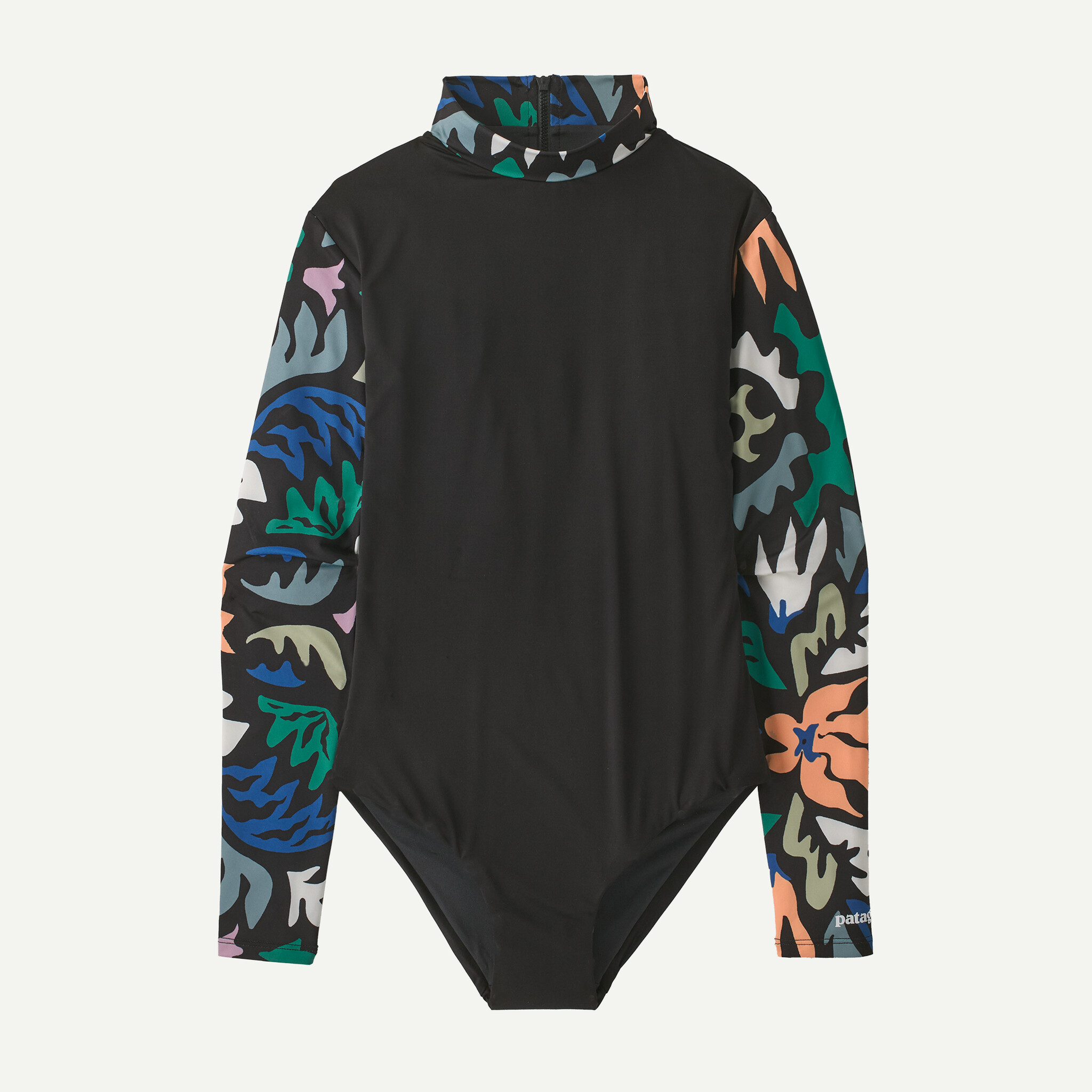 Women's Long-Sleeved Swell Seeker One-Piece Swimsuit - Kaleido Bloom: Black