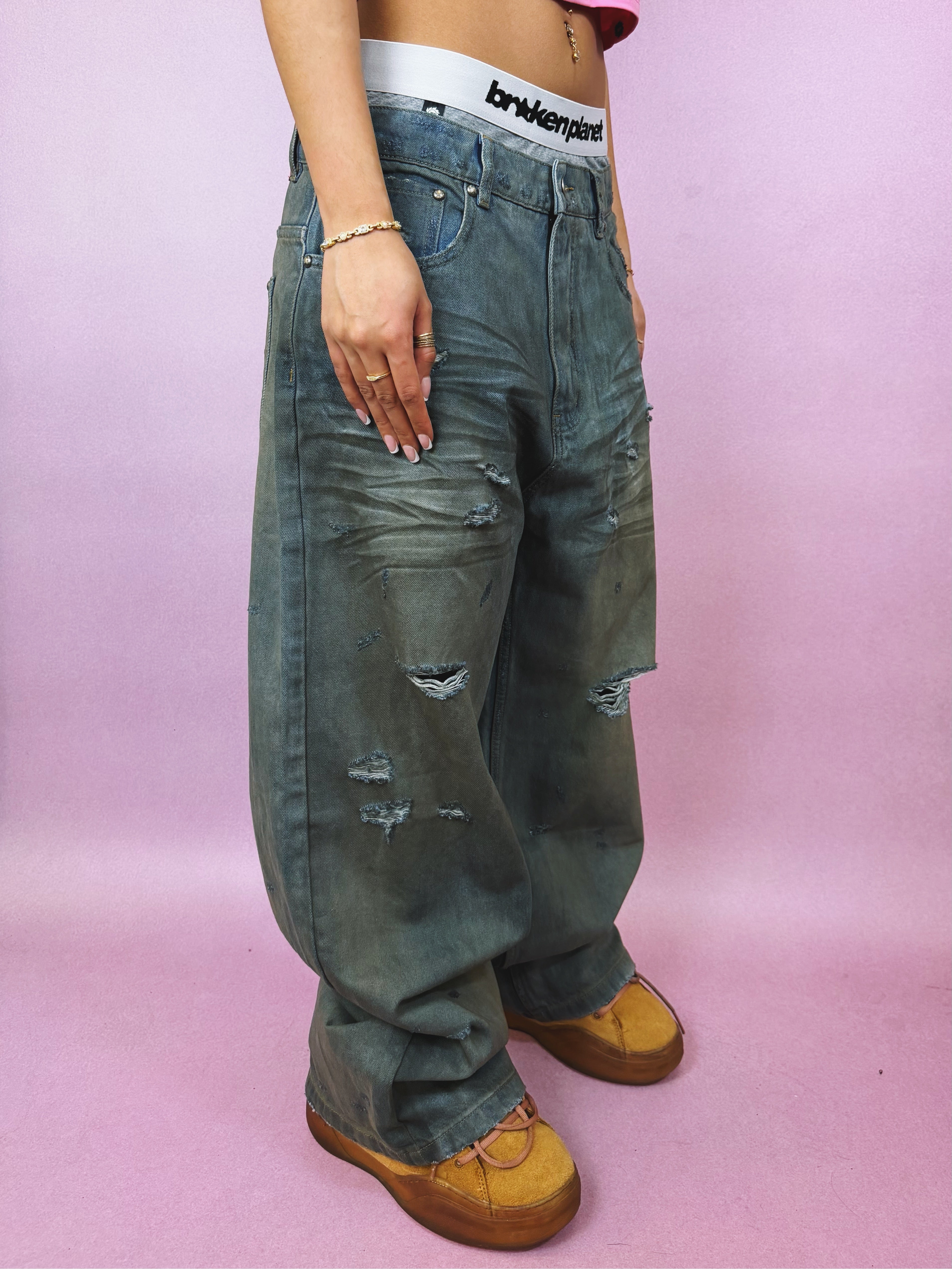 Distressed Denim Jeans - Dark Blue - 5