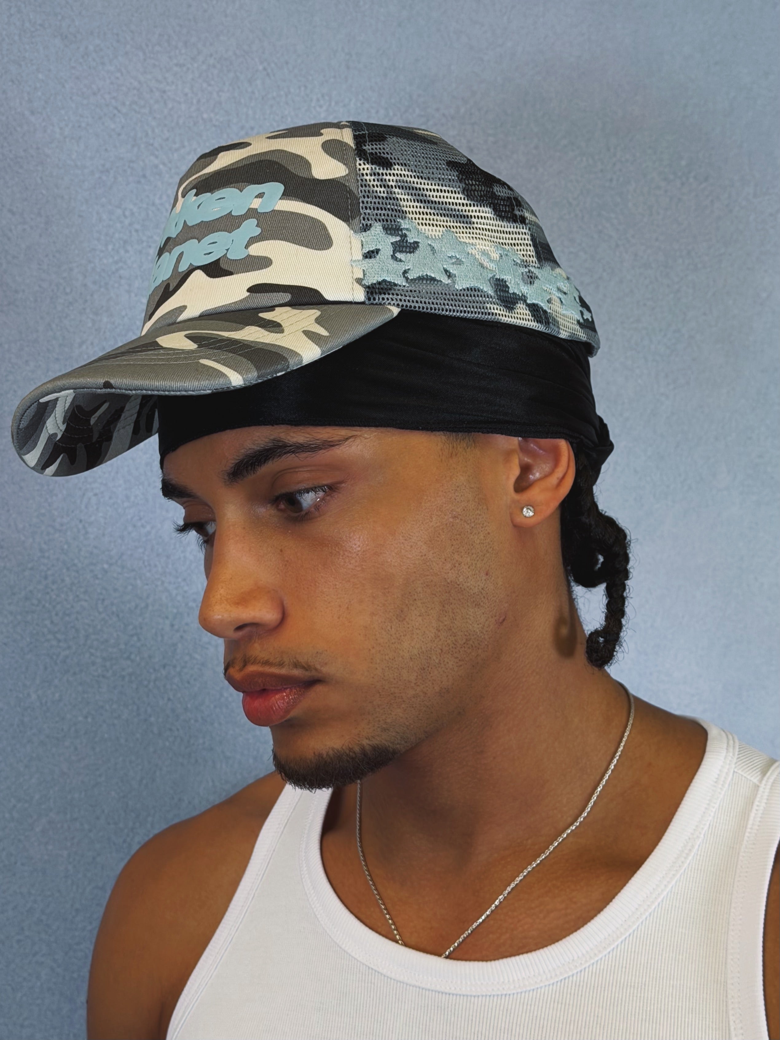 Broken Planet Trucker Hat - Heather Gray/Snow Star Camo - 4