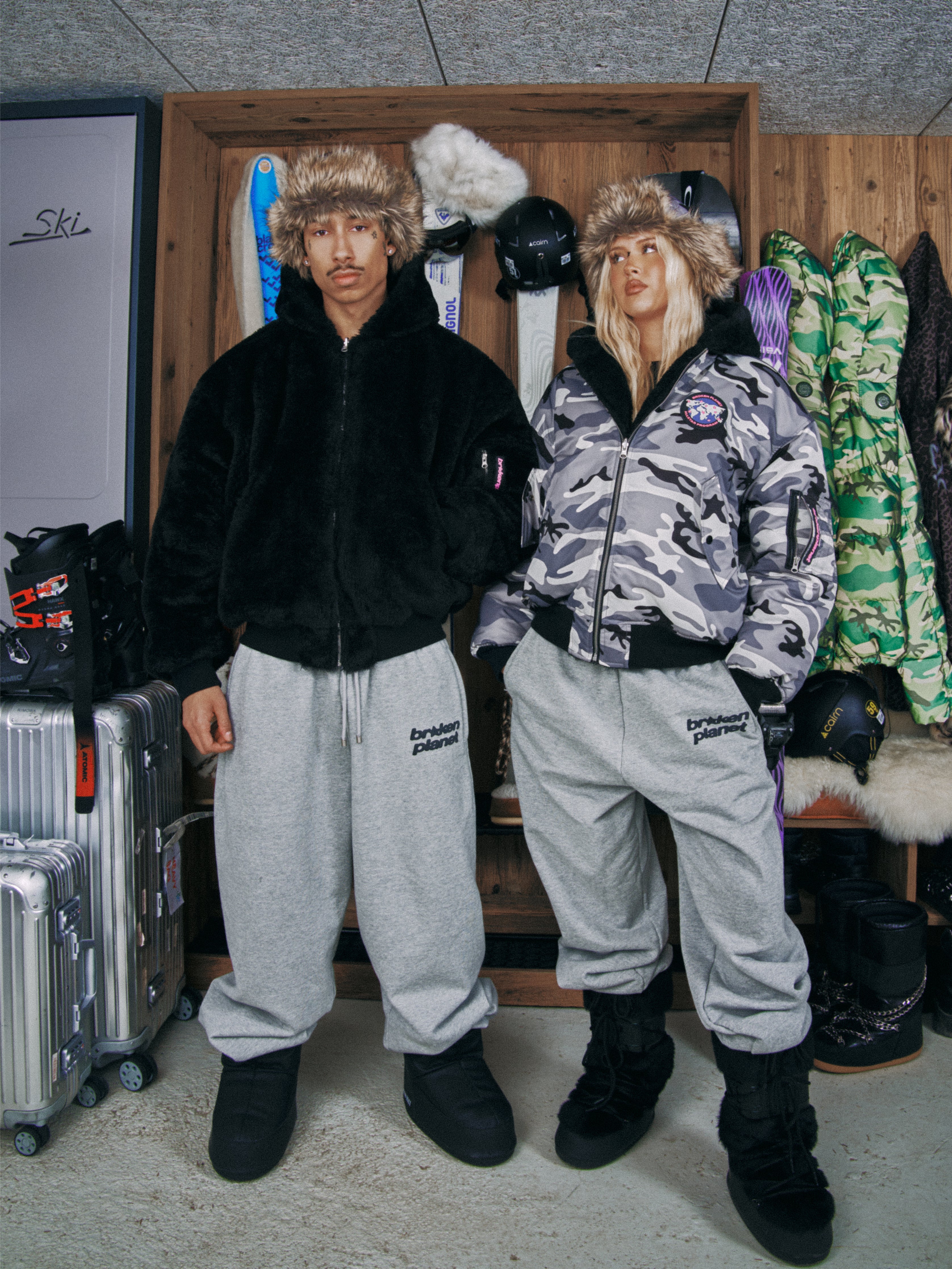 Reversible Snow Camo Fur Bomber Jacket - Snow Camo/Black - 4