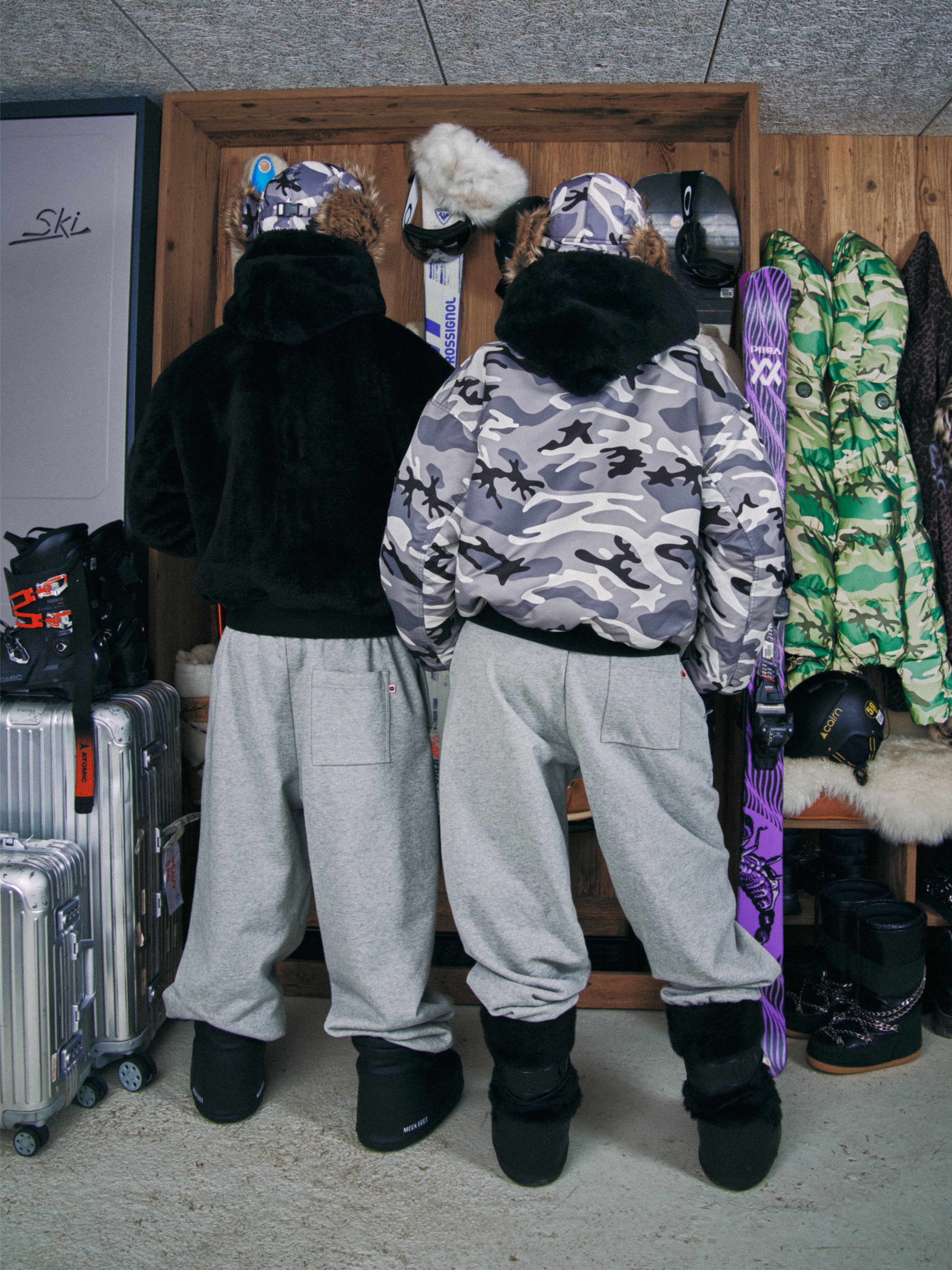 Reversible Snow Camo Fur Bomber Jacket - Snow Camo/Black - 5