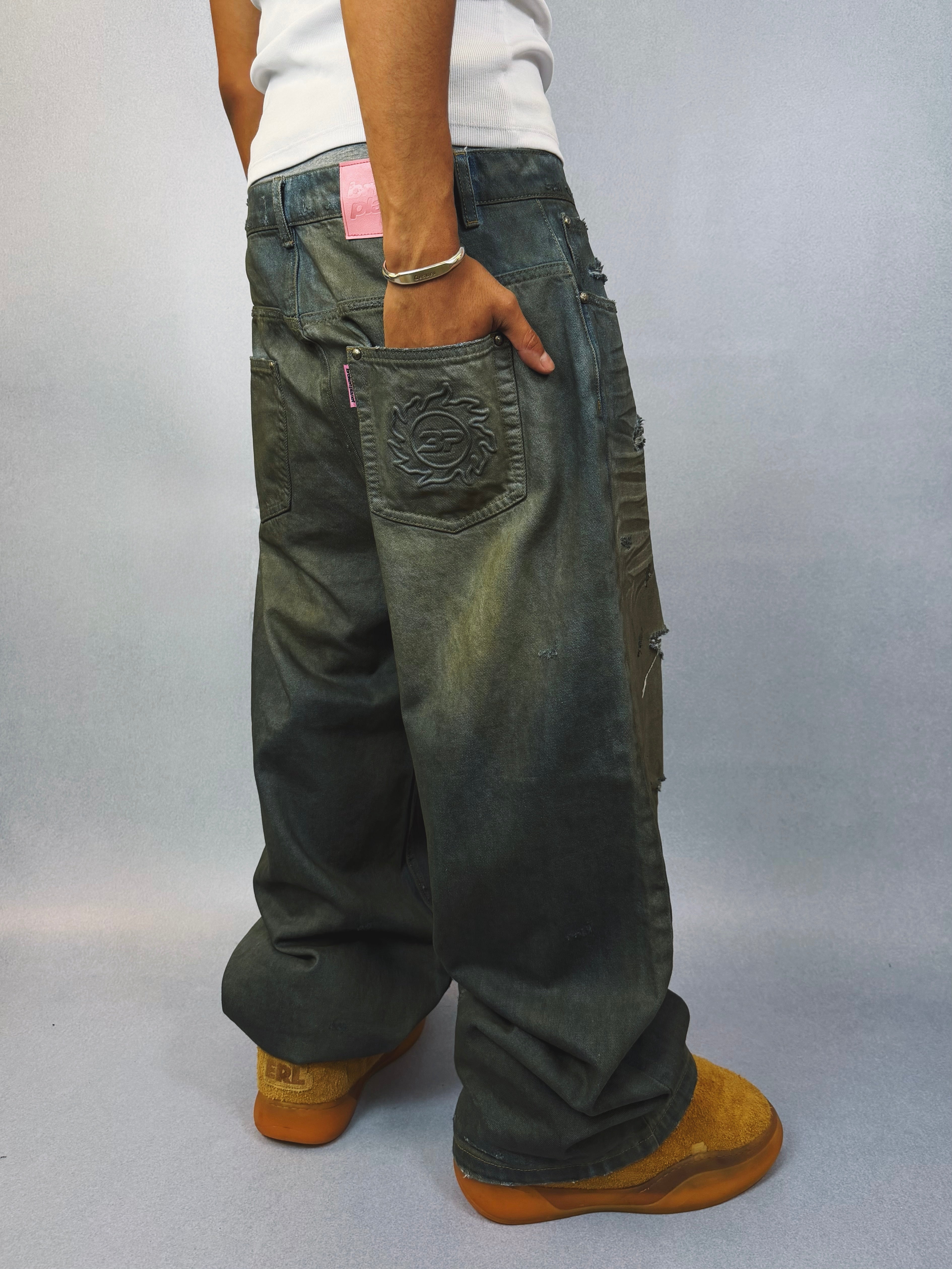 Distressed Denim Jeans - Dark Blue - 4