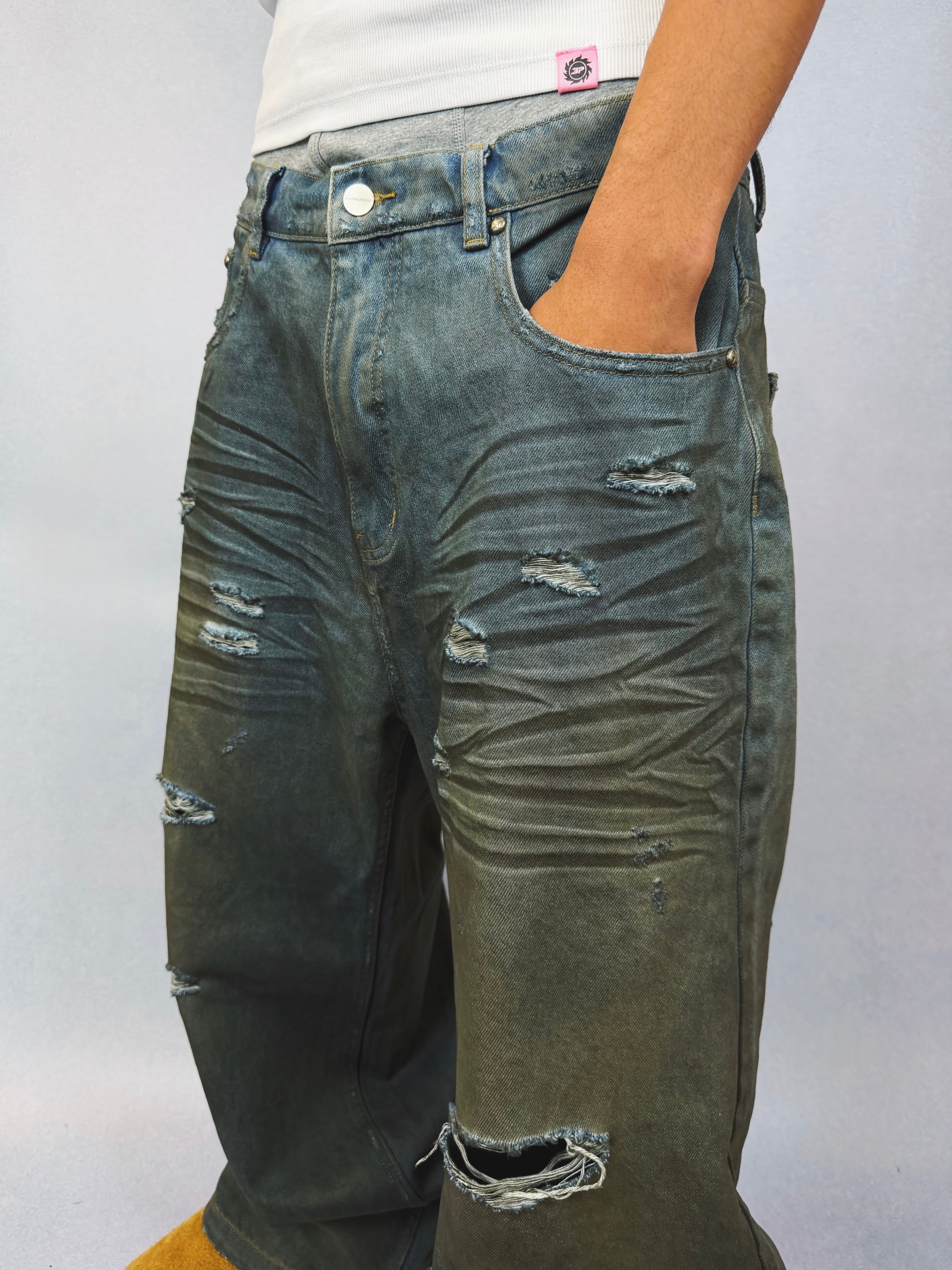 Distressed Denim Jeans - Dark Blue - 6