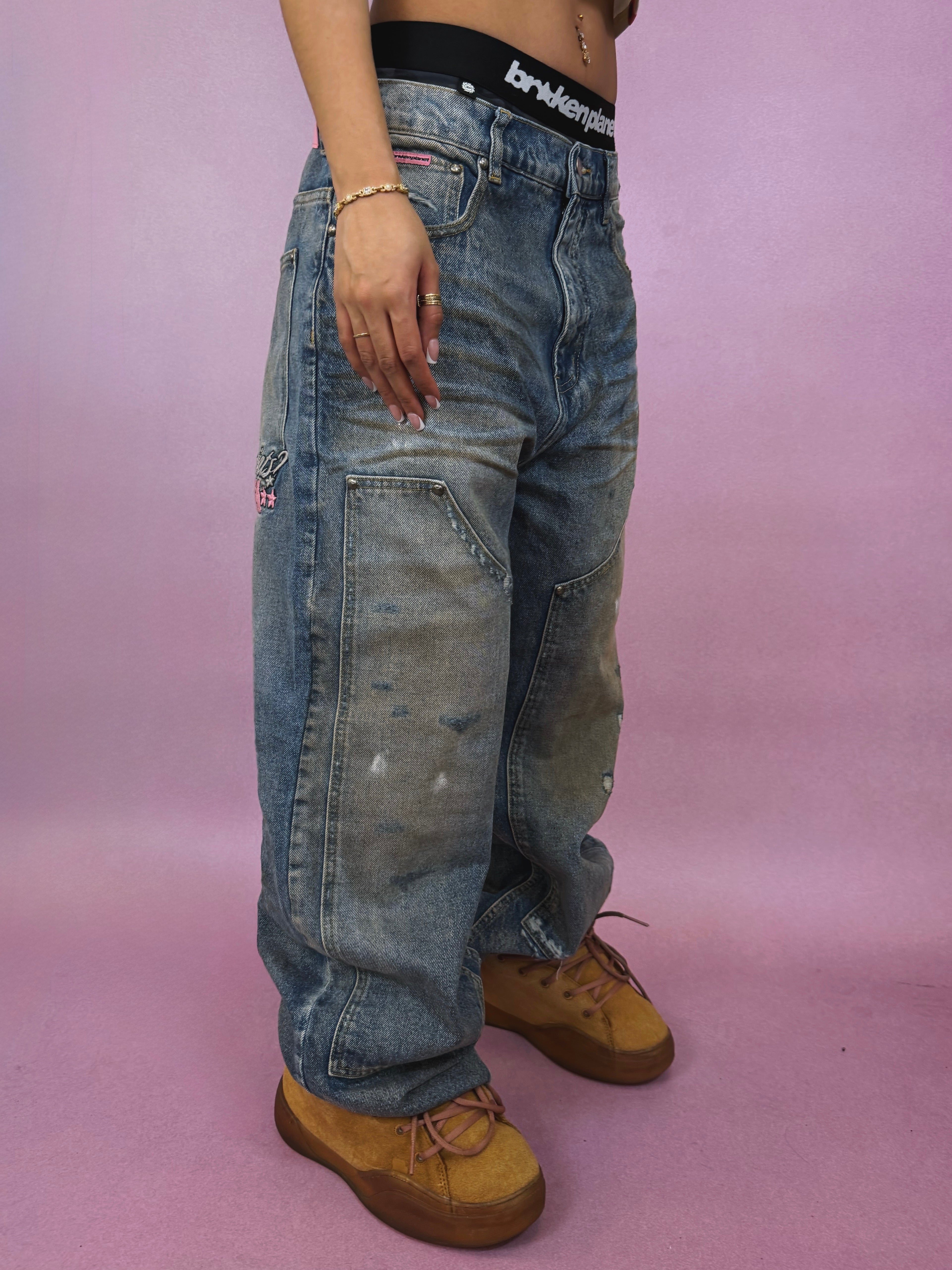 Double-Knee Denim Jeans - Light Blue - 4