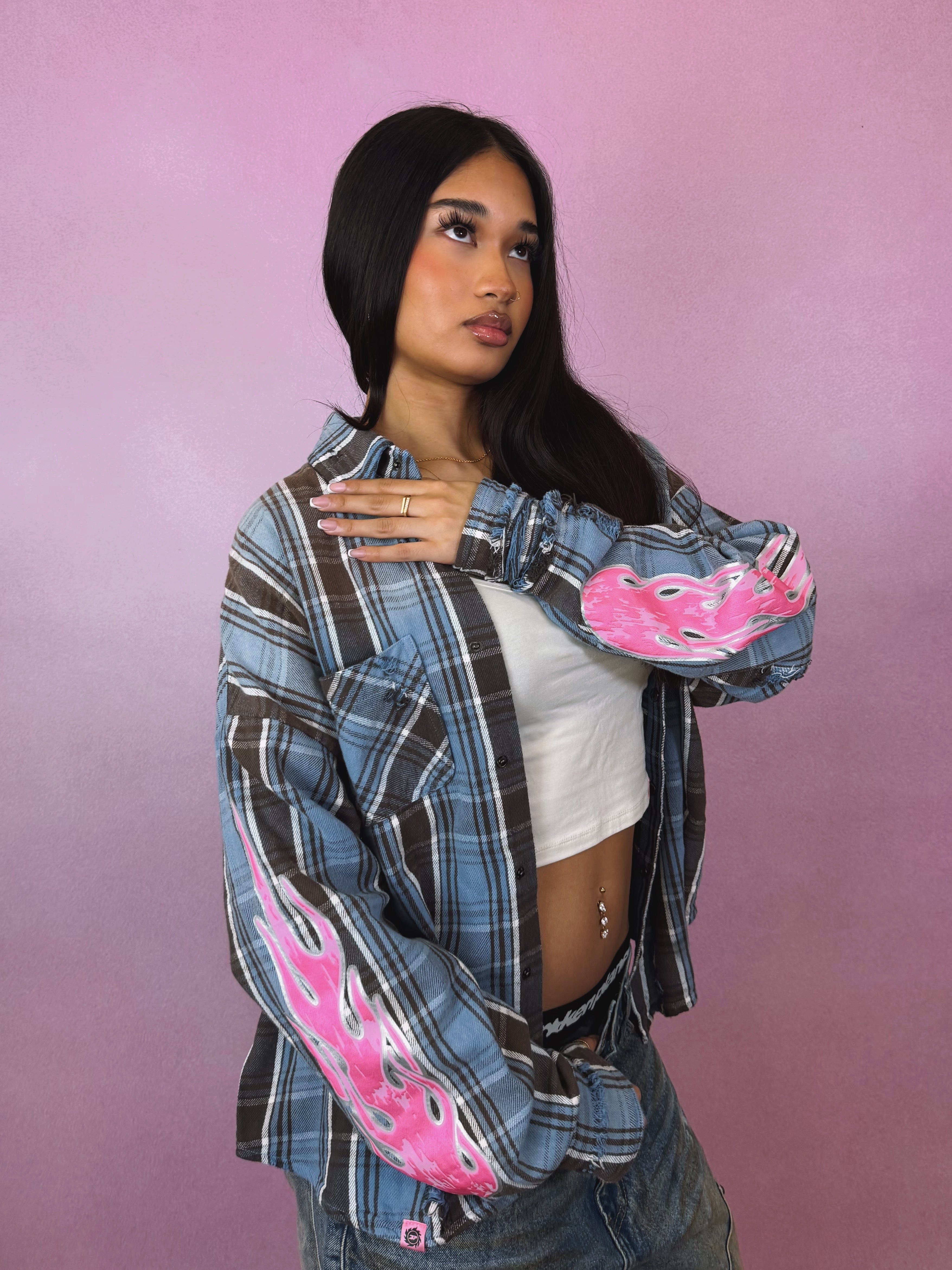 Distressed Flannel Shirt - Blue Tartan - 4