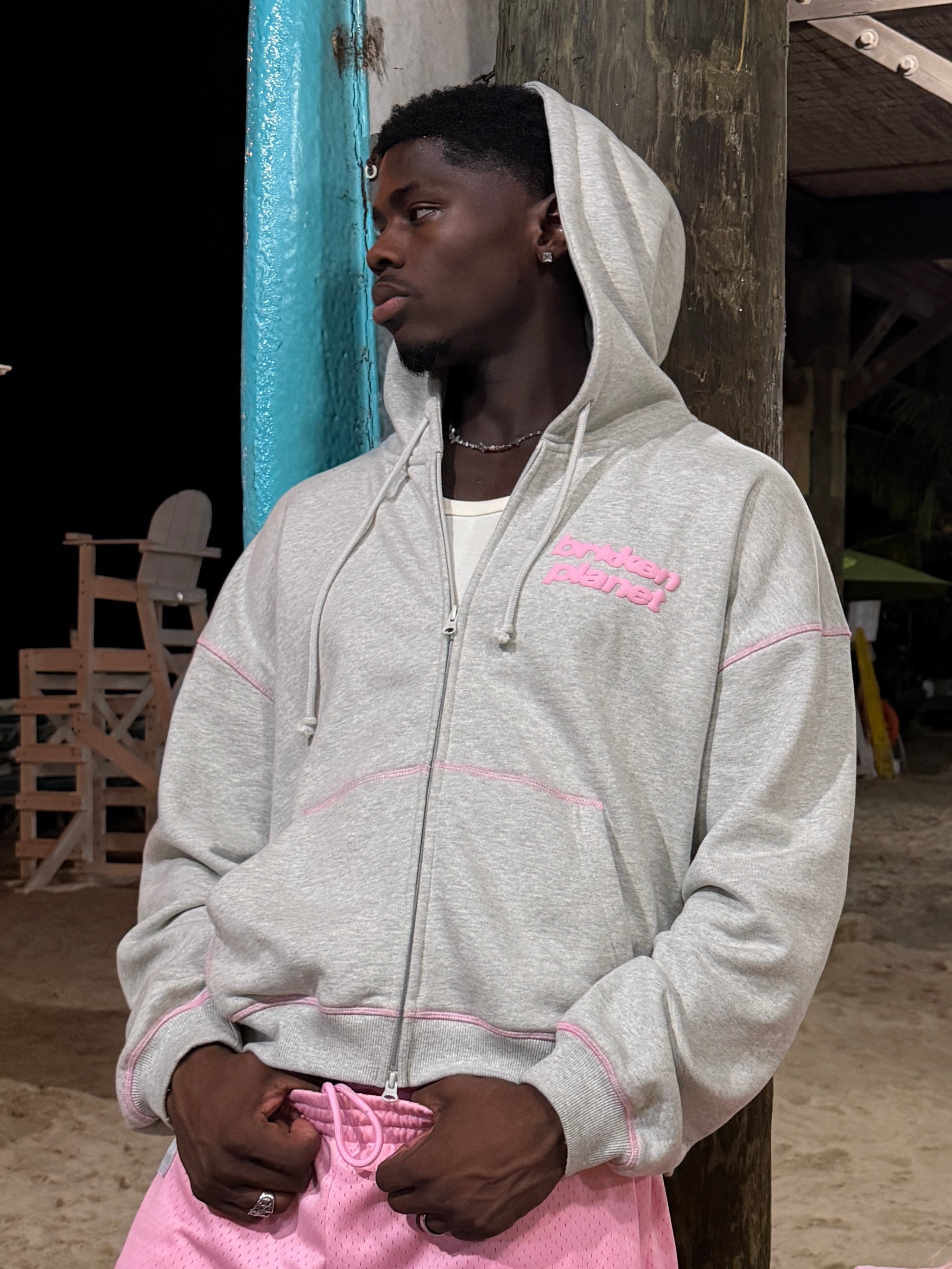 Star Logo Coverstitch Zip-up Hoodie - Ash Heather Gray - 6