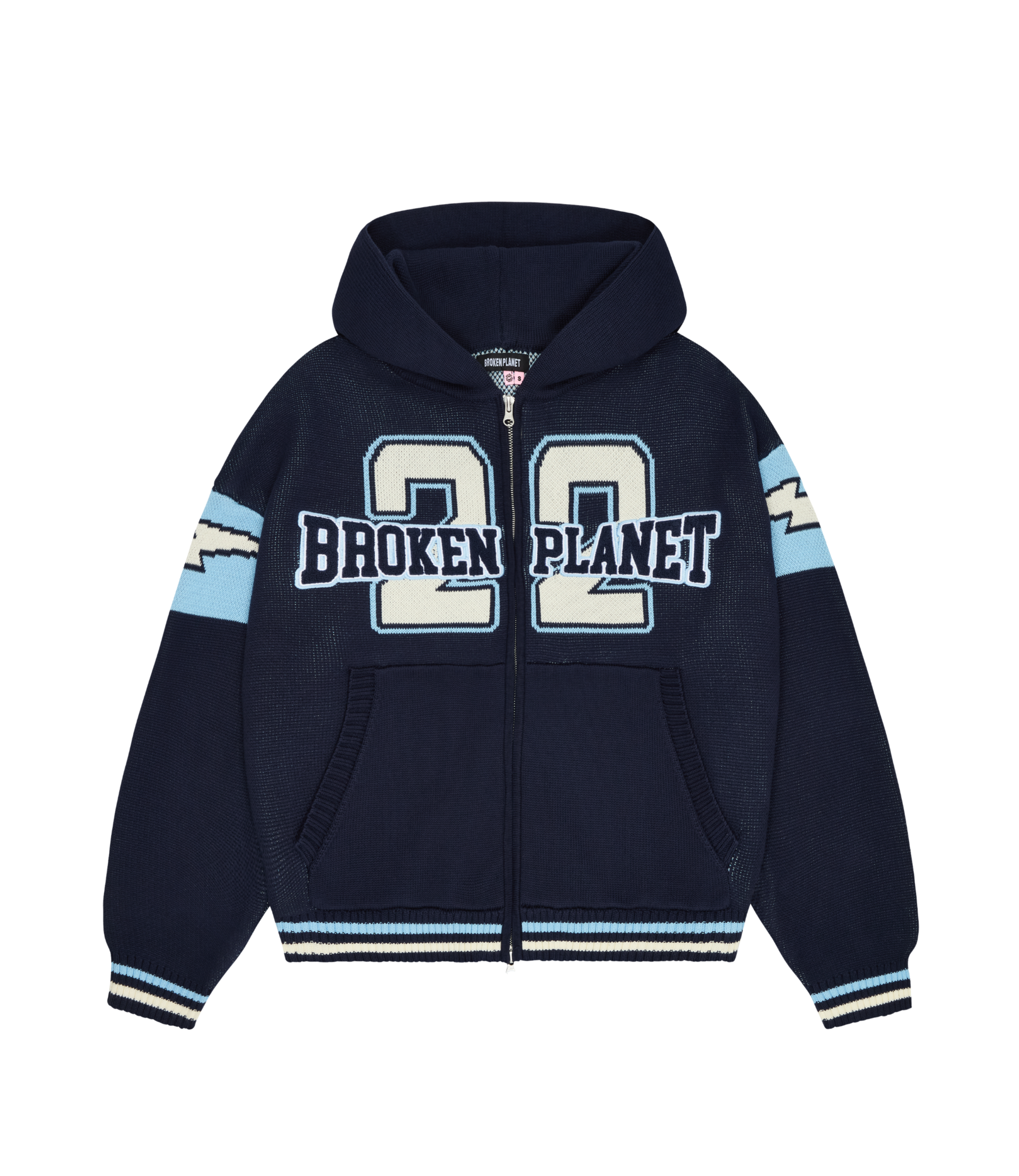 Varsity Knit Zip-Up Hoodie - Navy Blue