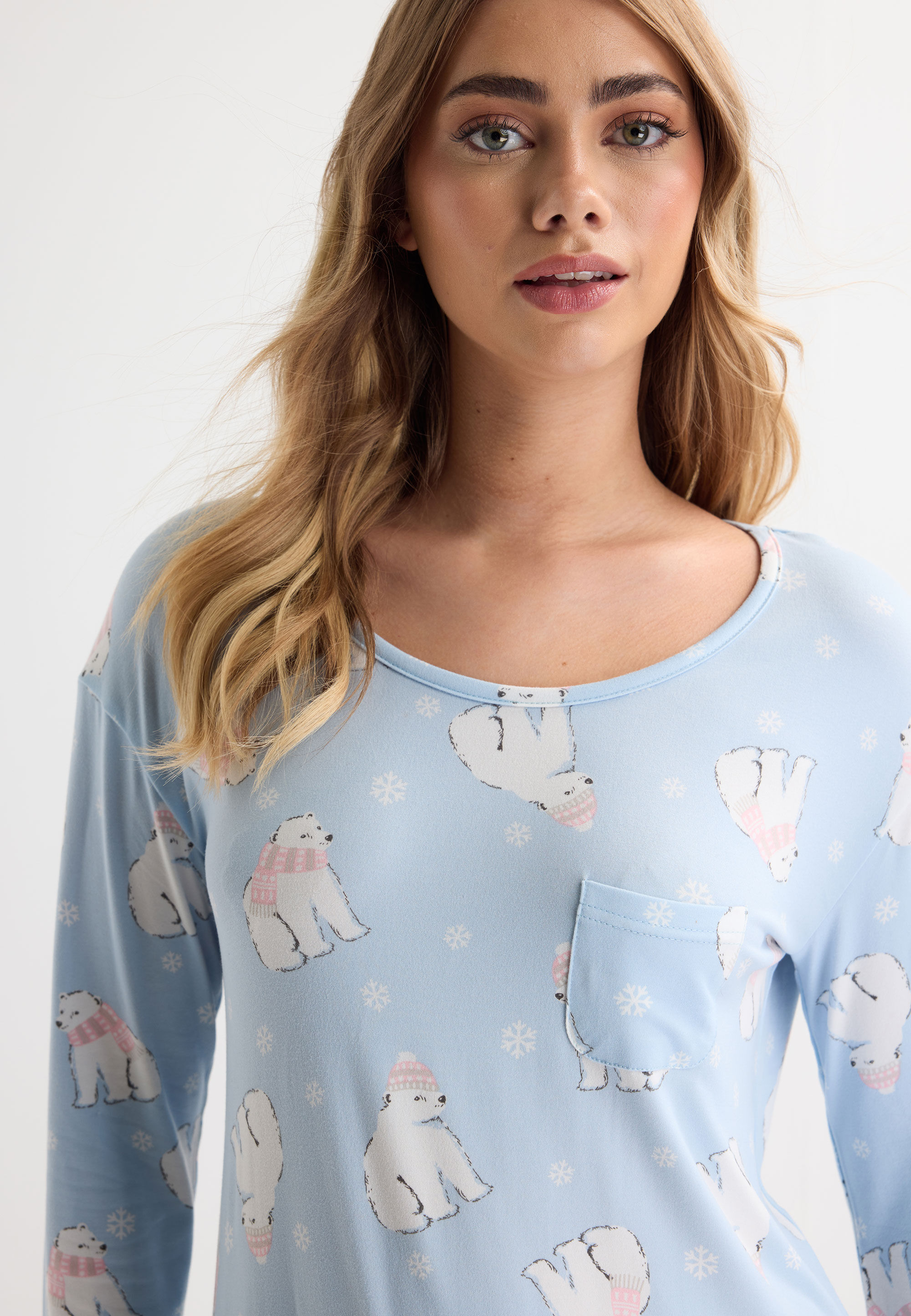 Womens Blue Polar Bear Print Long Nightdress