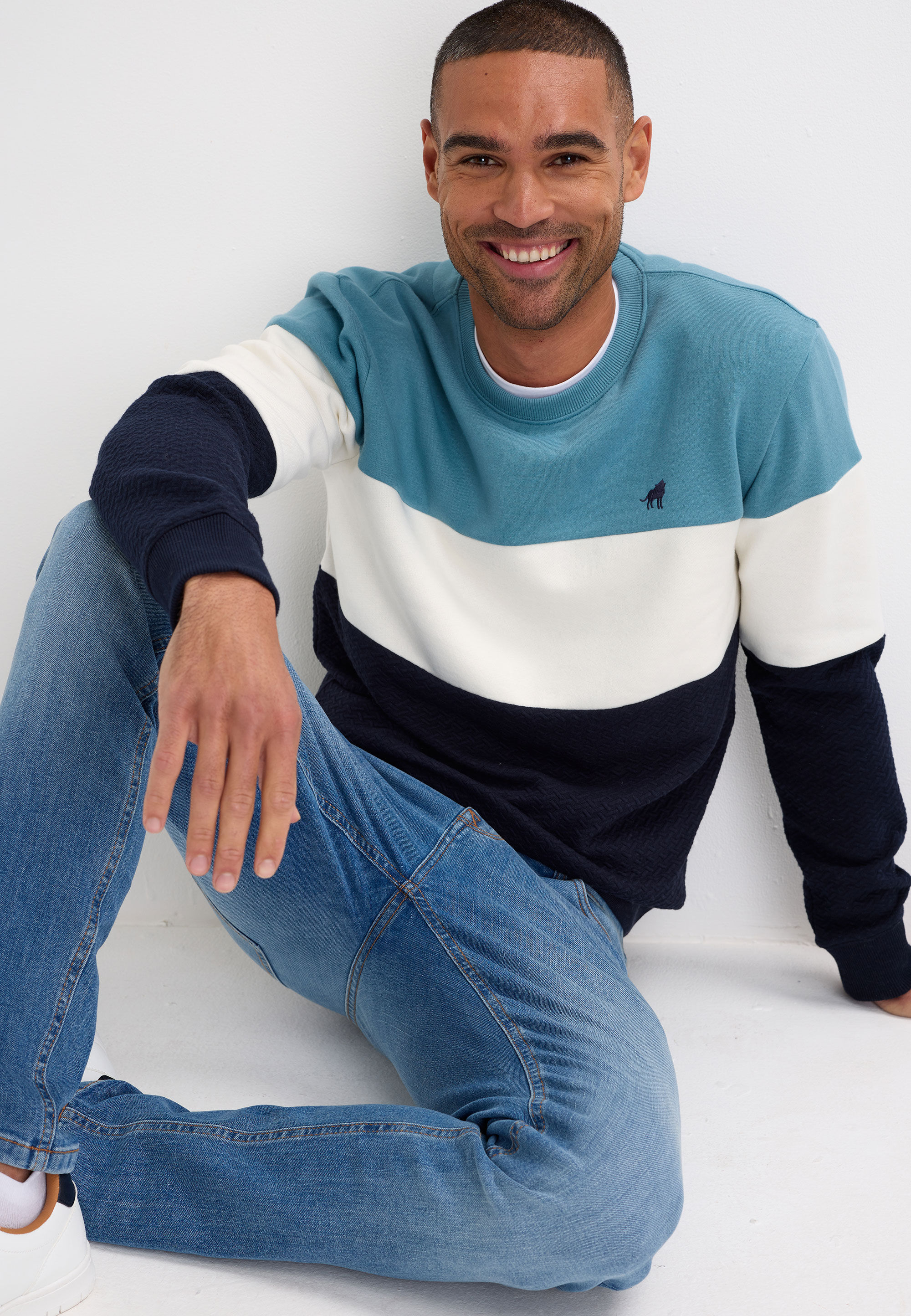 Mens Aqua Colour Block Crew Neck Sweatshirt