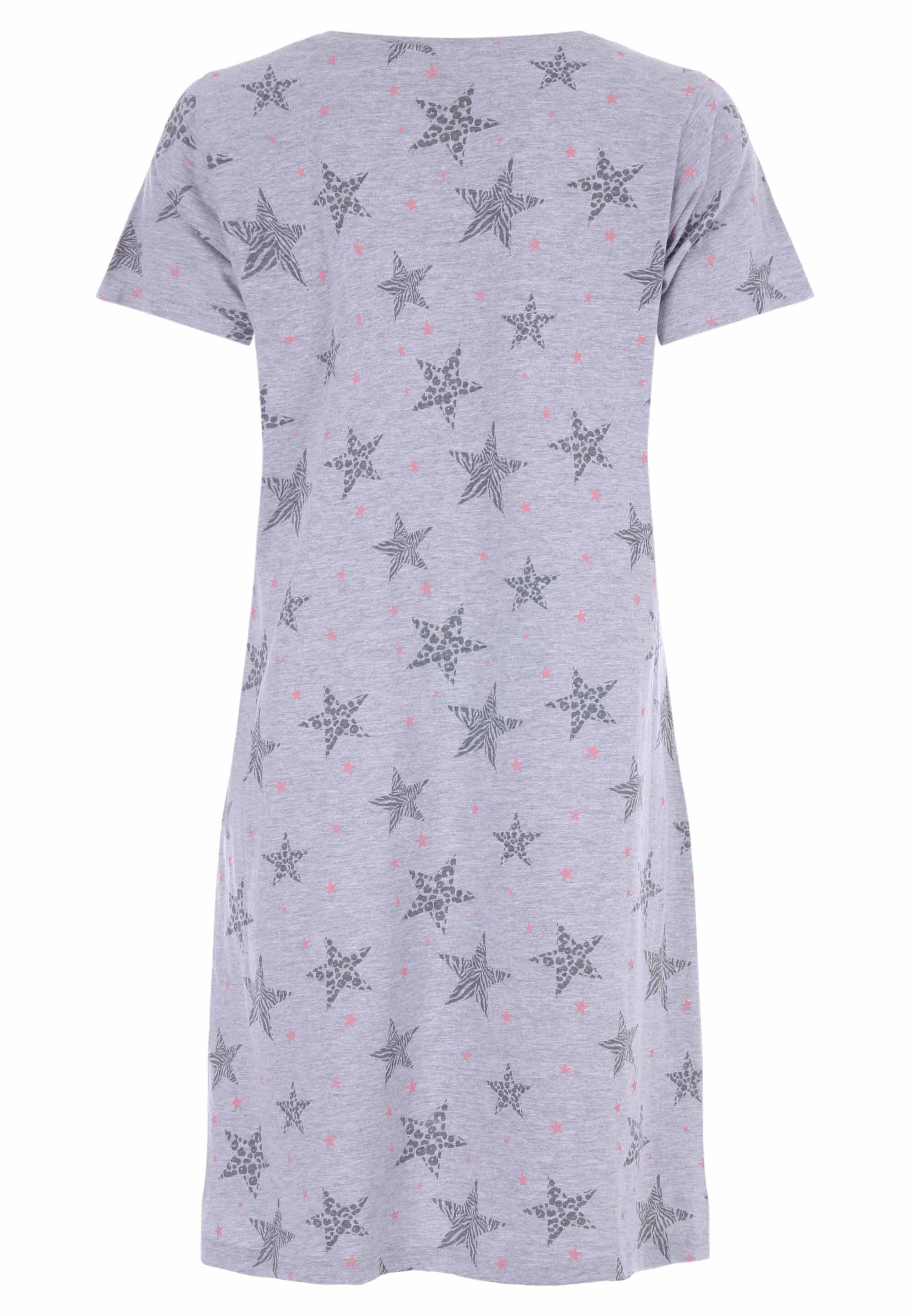 Womens Grey Star Print Short Sleeve Nightdress