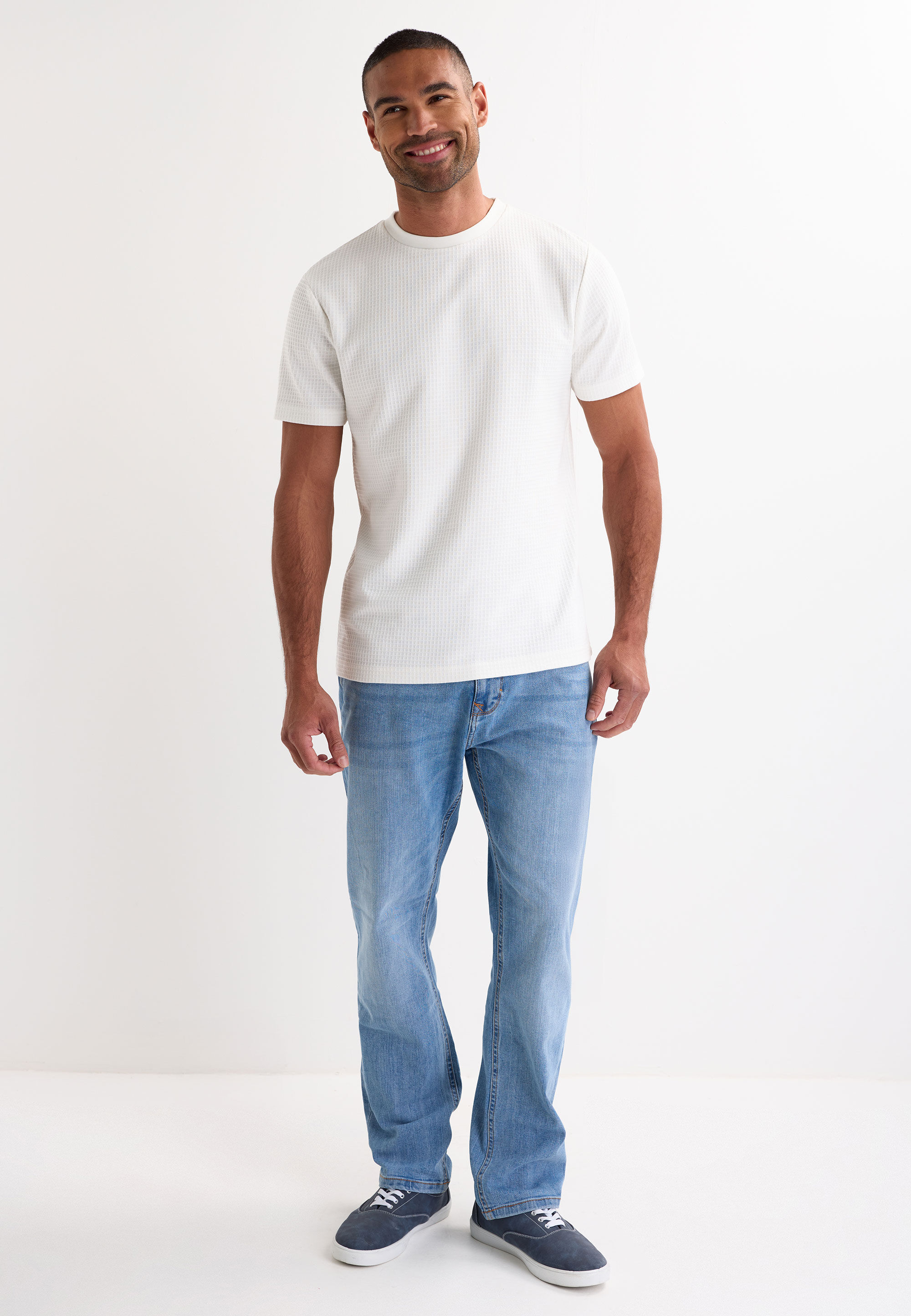Mens Ecru Cotton Waffle Textured T-Shirt