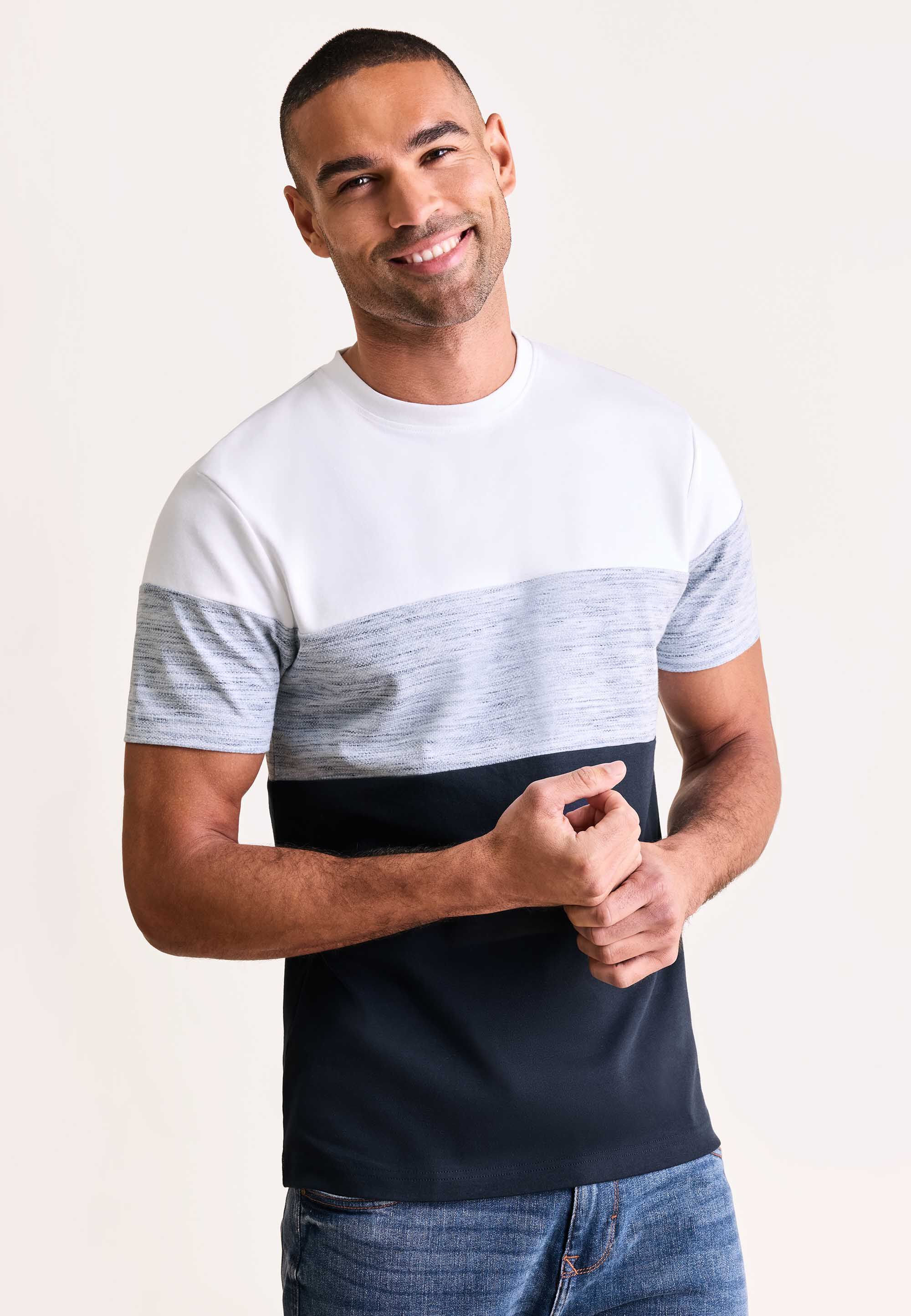Mens Navy Colour Block Cotton Rich T-Shirt
