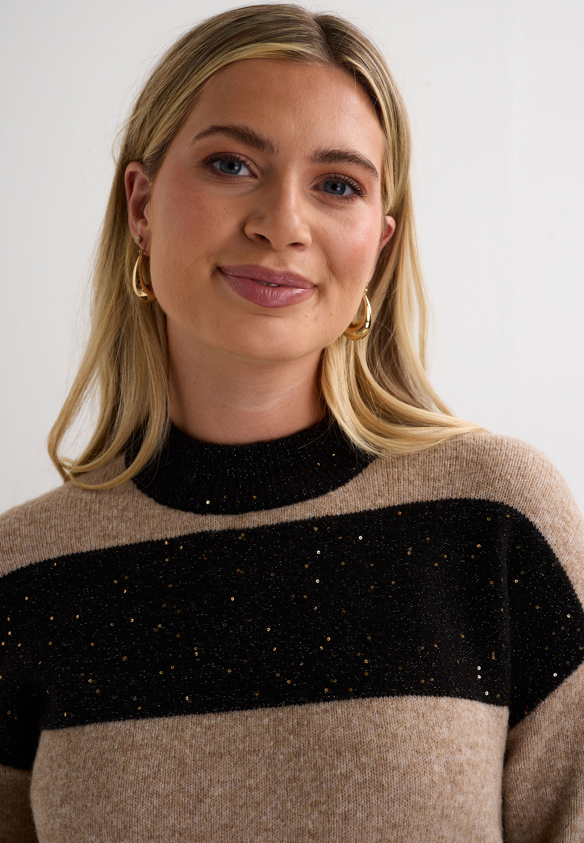 Womens Black Gold Sequin Stripe Jumper