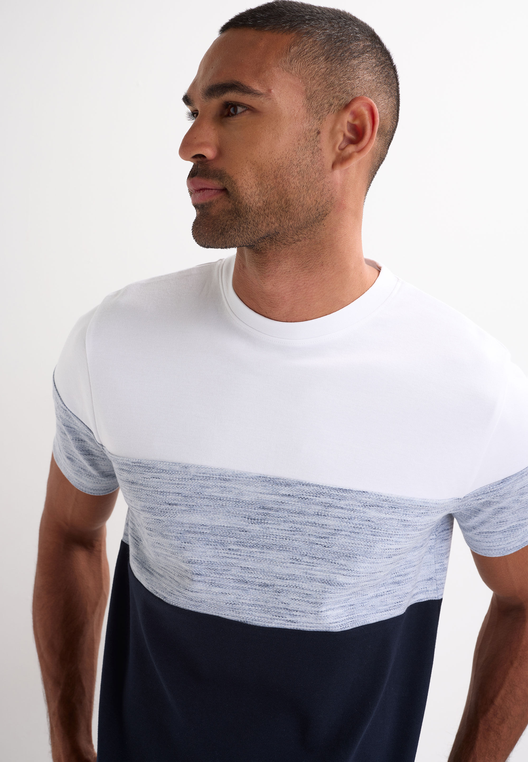Mens Navy Colour Block Cotton Rich T-Shirt