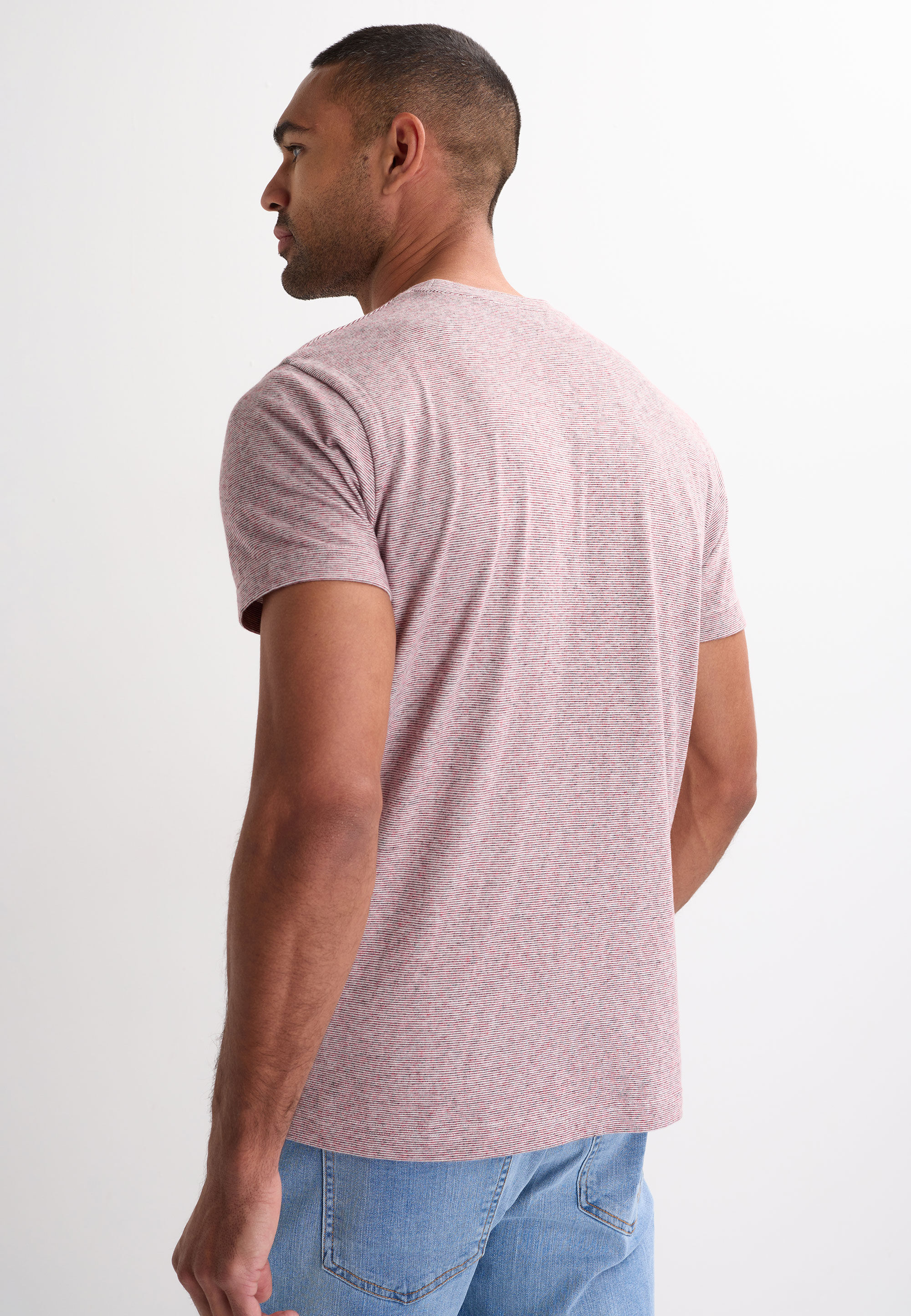 Mens Red Stripe Cotton Blend T-Shirt
