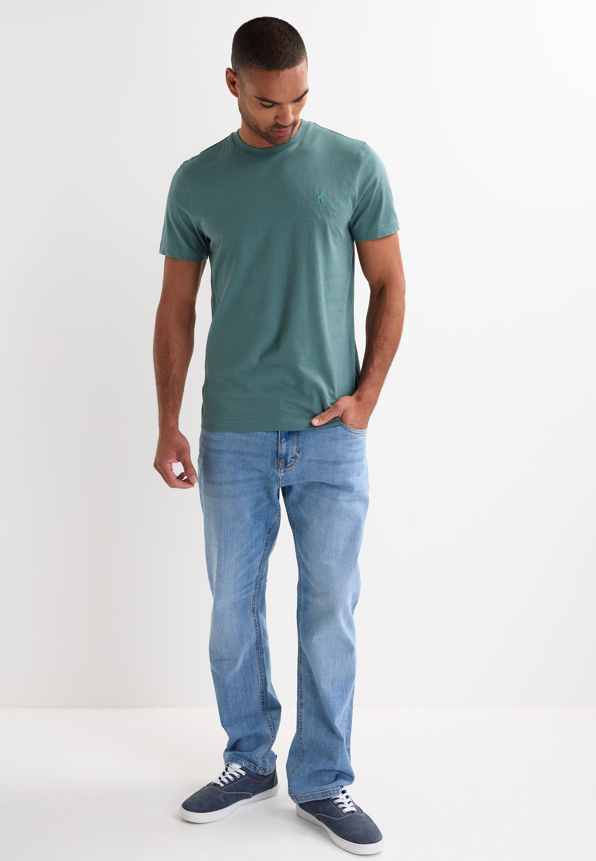 Mens Teal Crew Neck Cotton T-Shirt