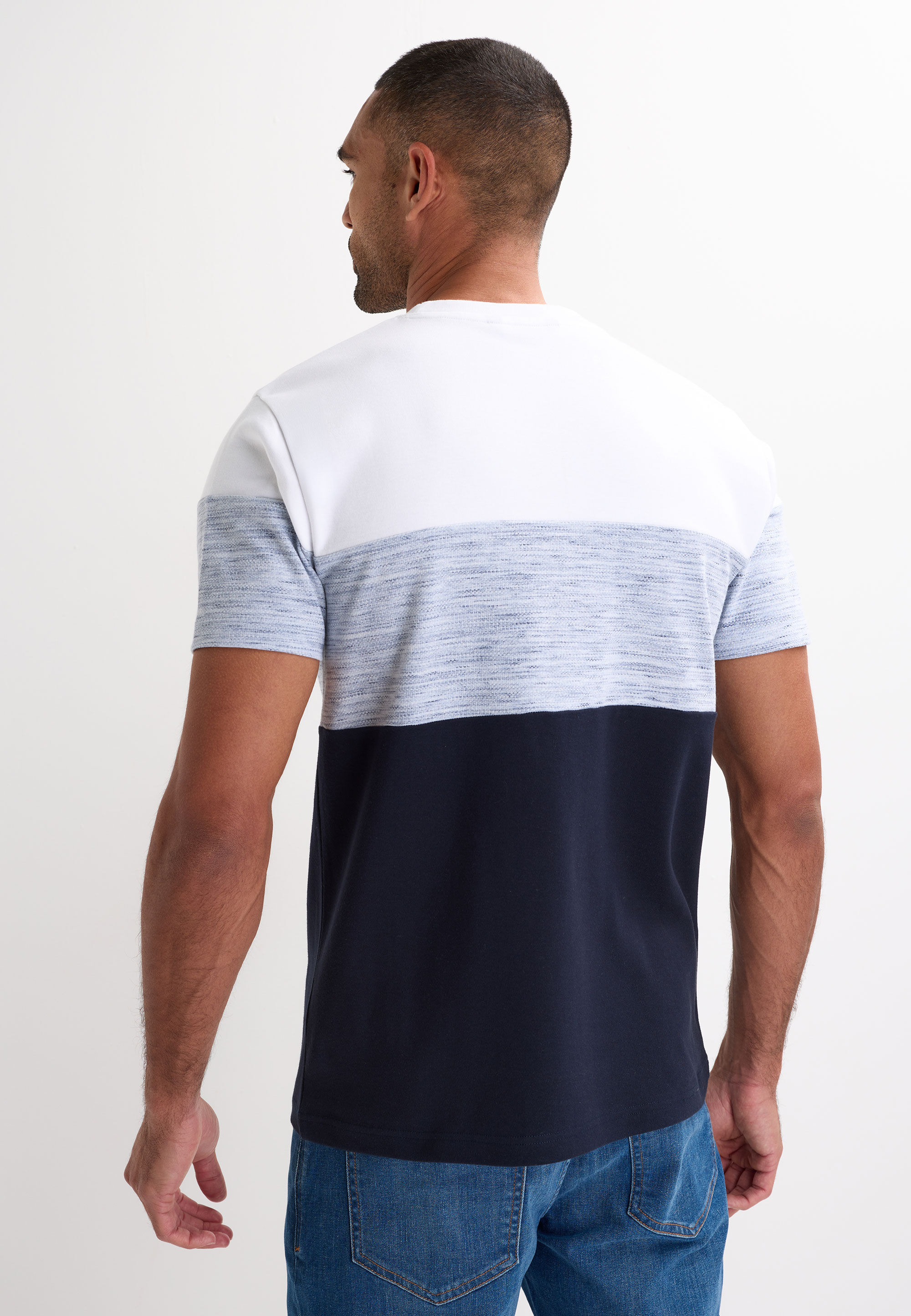 Mens Navy Colour Block Cotton Rich T-Shirt