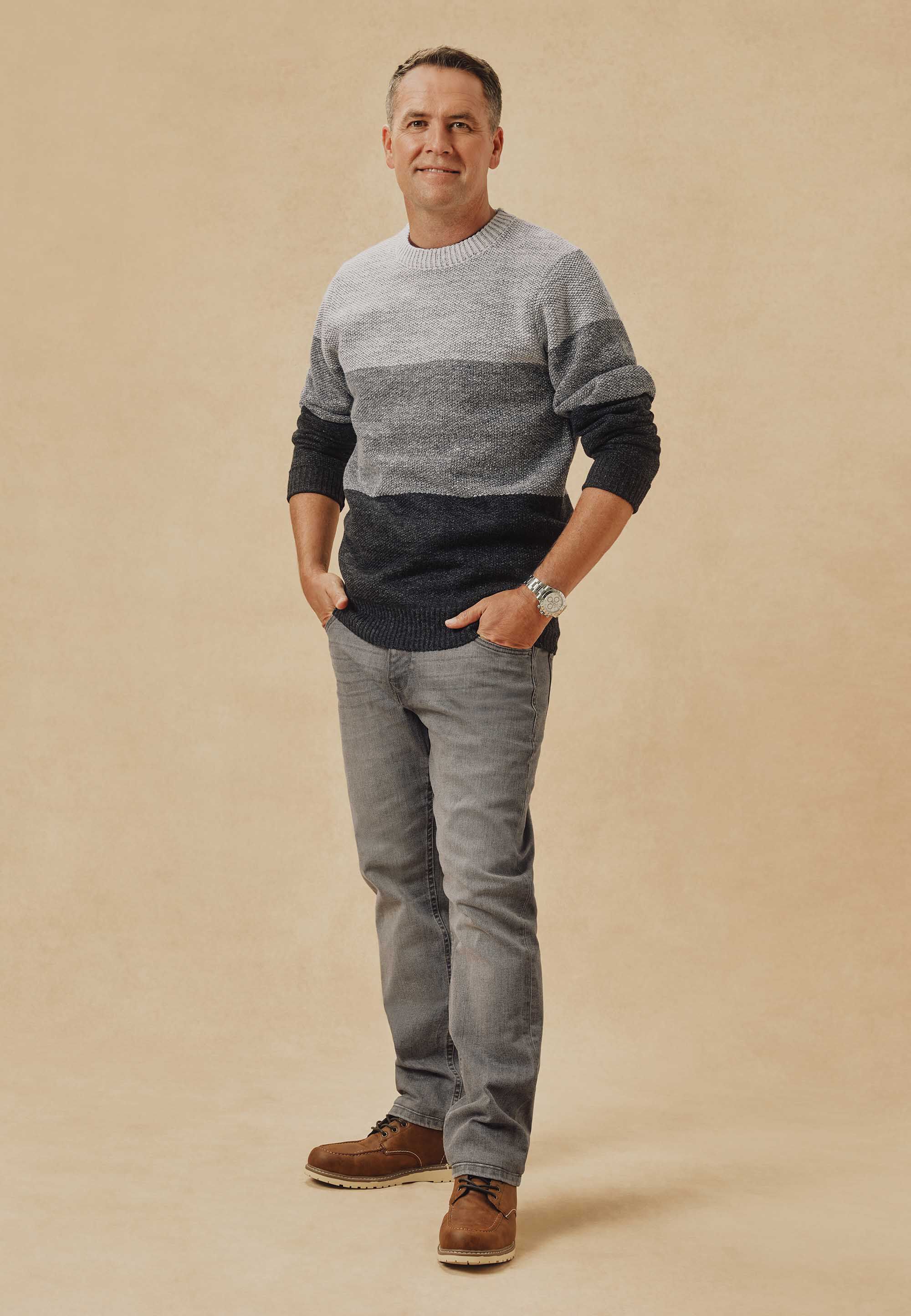 Mens Grey Stripe Colour Block Jumper