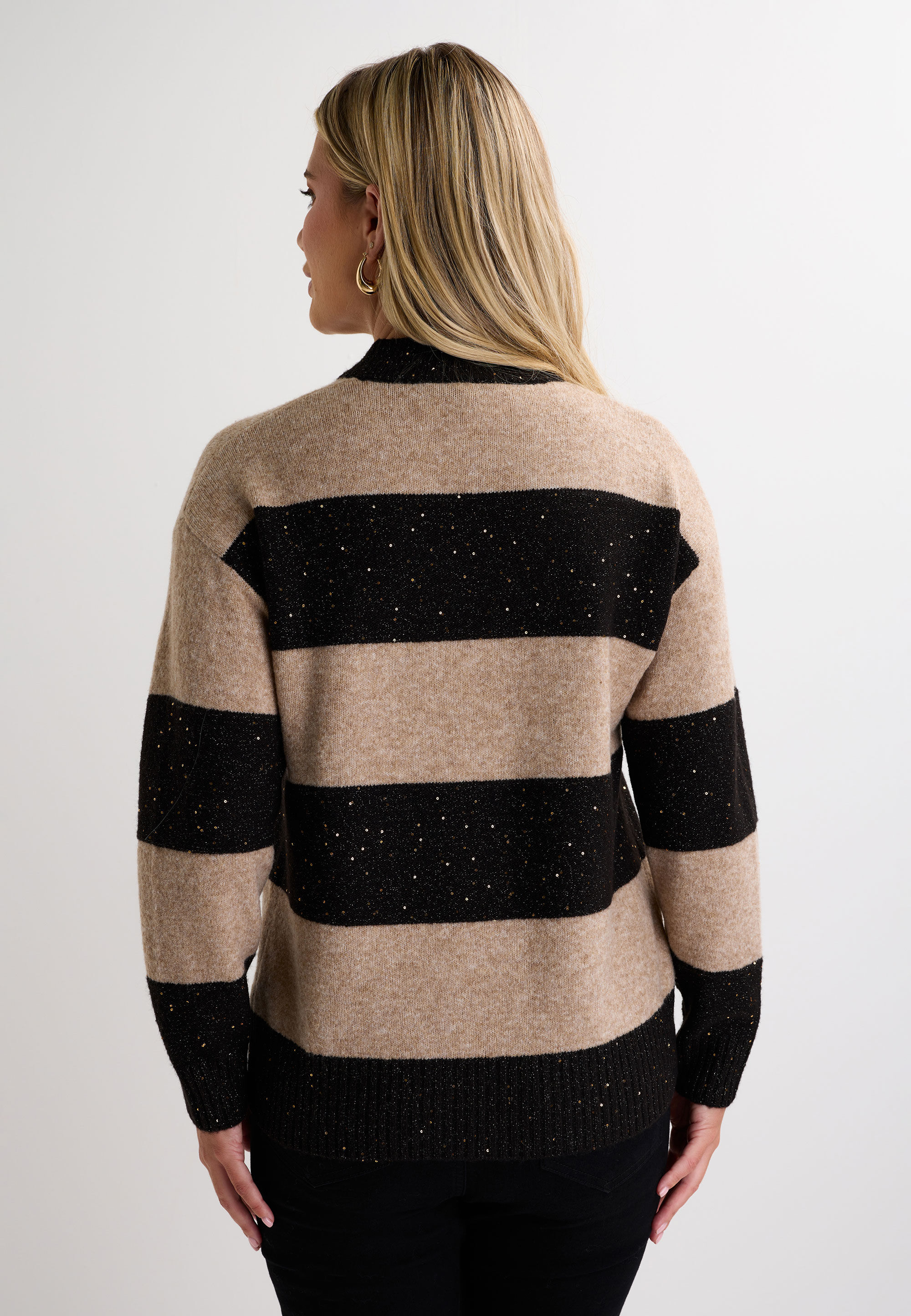 Womens Black Gold Sequin Stripe Jumper