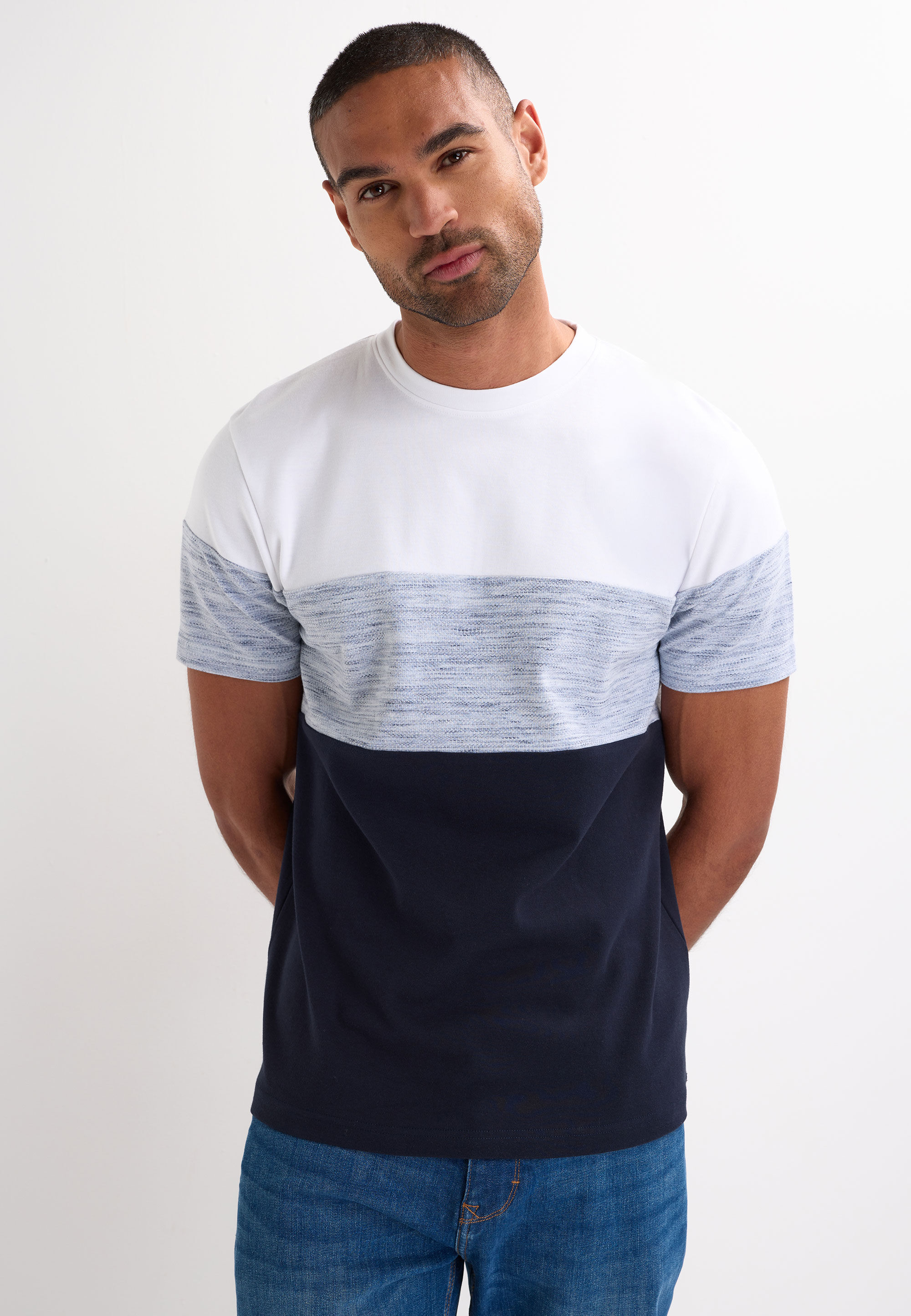 Mens Navy Colour Block Cotton Rich T-Shirt