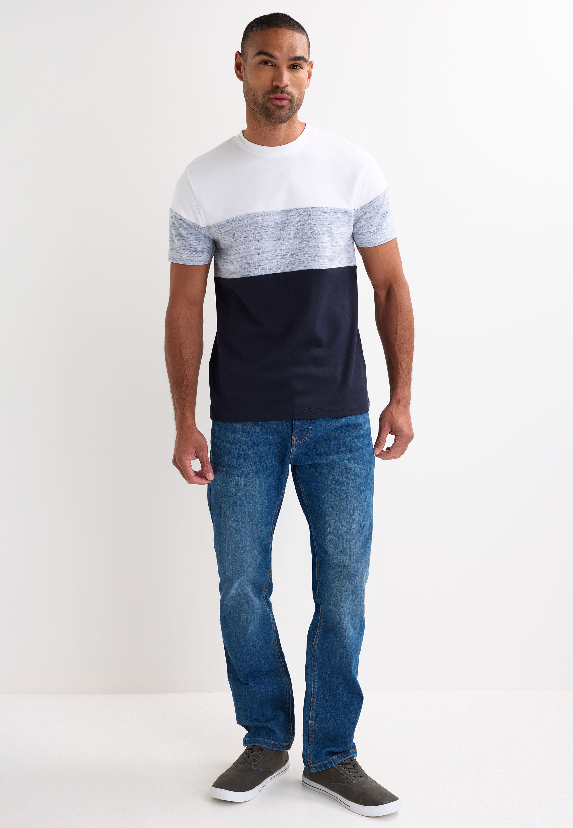 Mens Navy Colour Block Cotton Rich T-Shirt